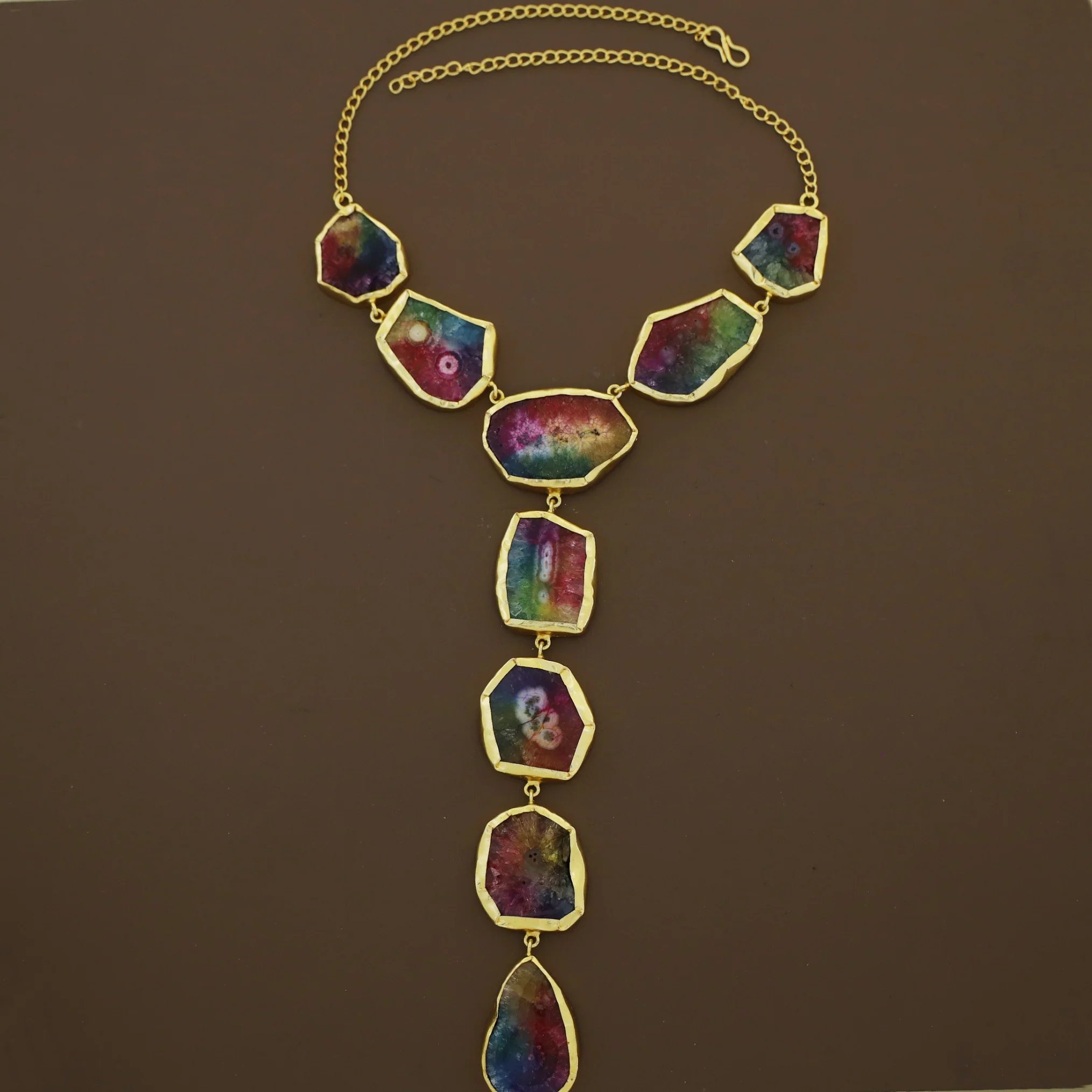 Golden Chainy Agate Stone Neckpiece With Earring - Image 7