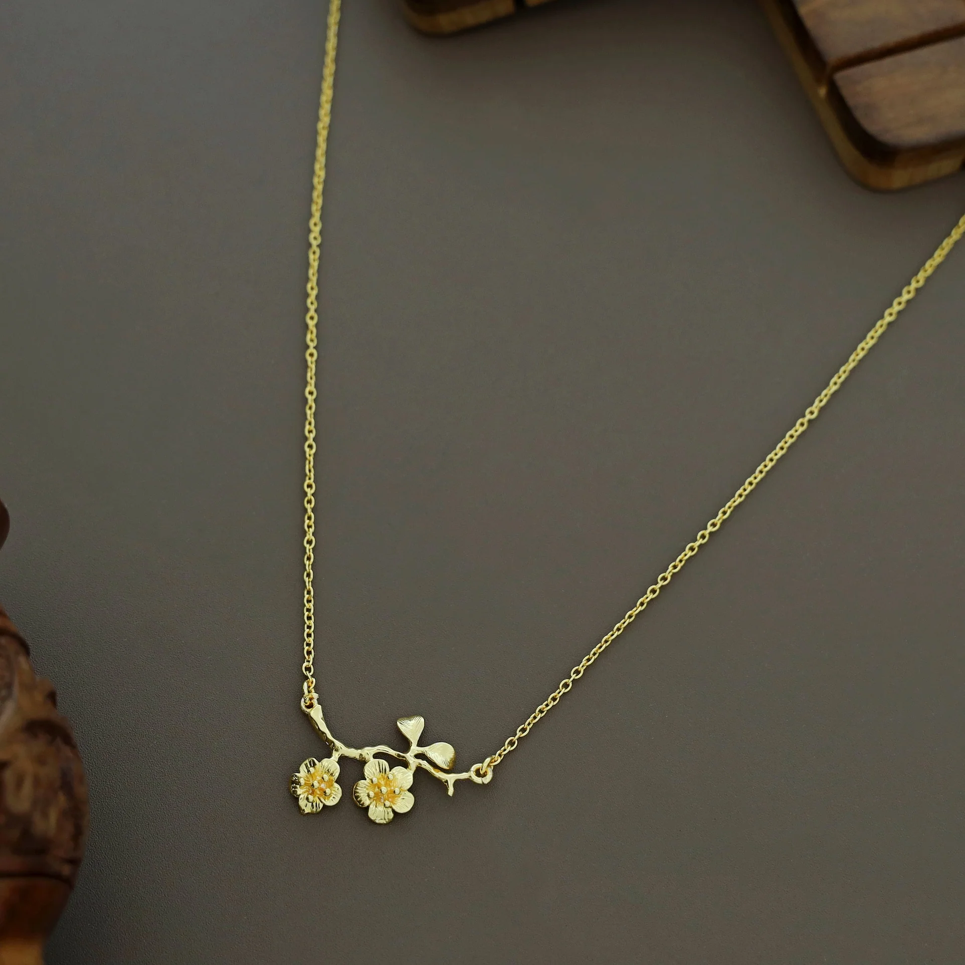 Golden Cherry blossom branch Pendant Neckpiece - Image 3