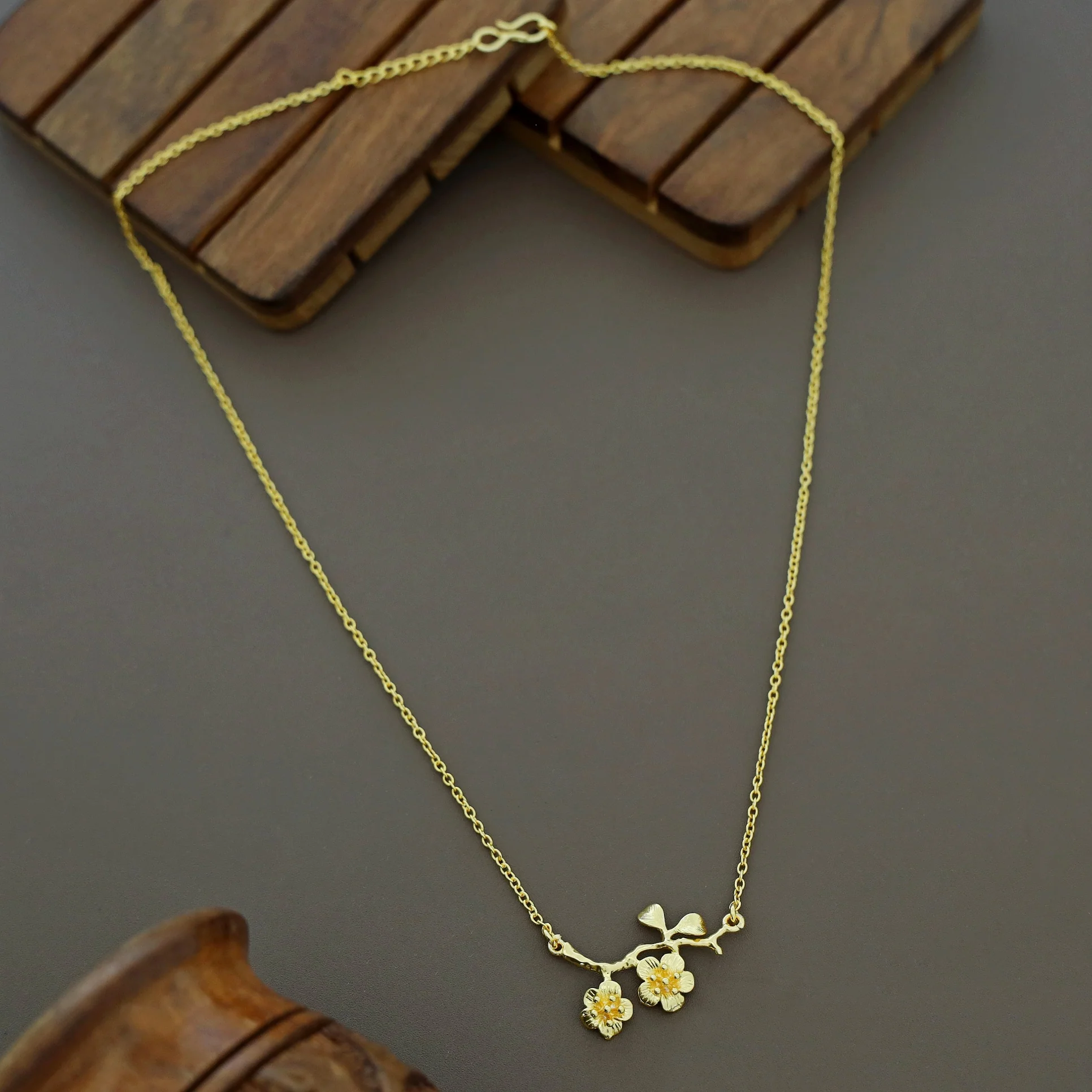 Golden Cherry blossom branch Pendant Neckpiece - Image 4