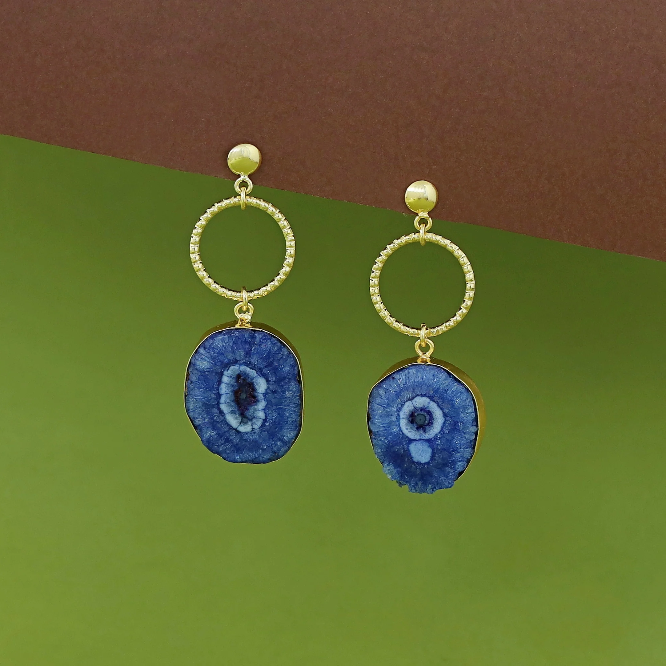 Golden Circle + Agate Stone Earring - Image 2