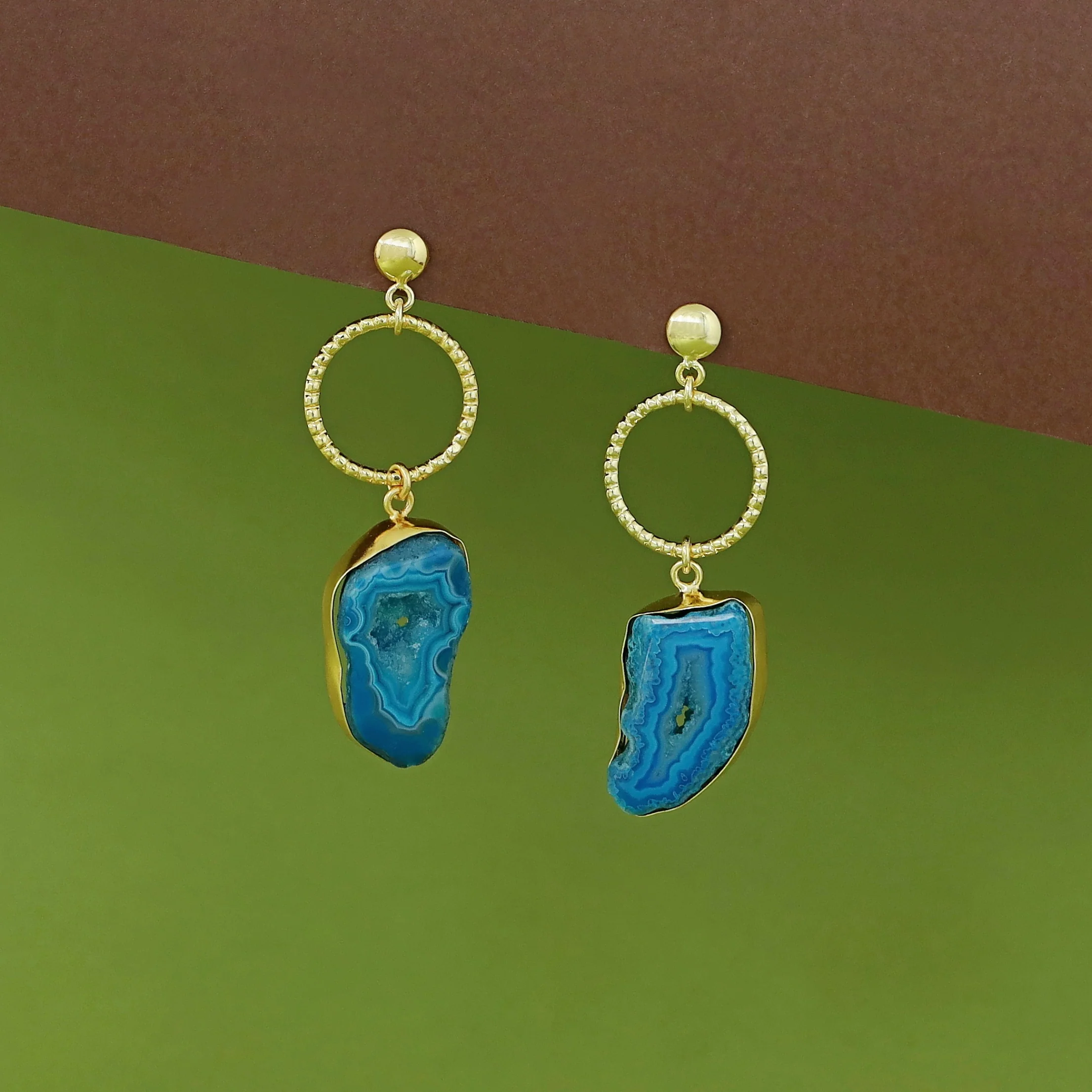Golden Circle + Agate Stone Earring - Image 3