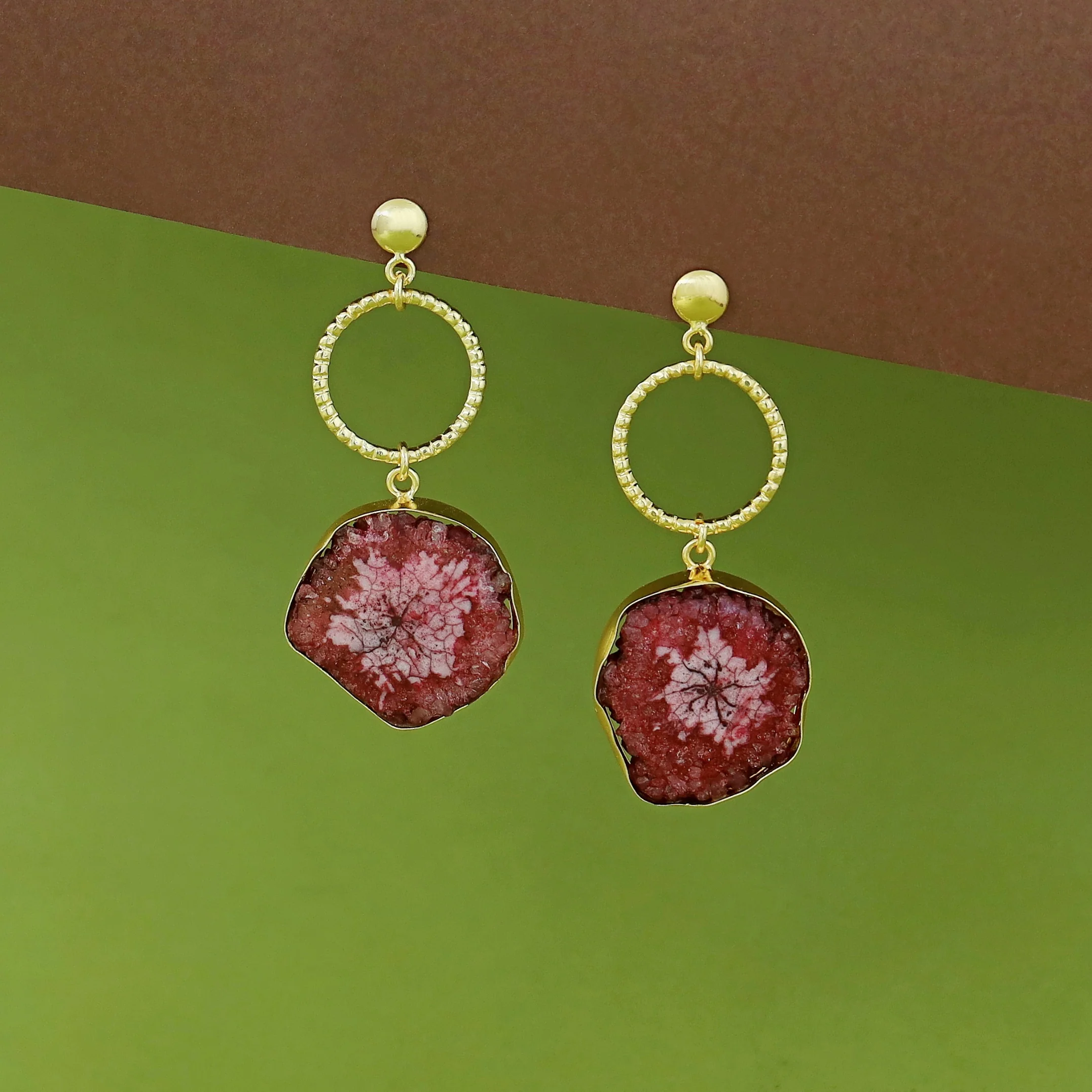 Golden Circle + Agate Stone Earring - Image 4