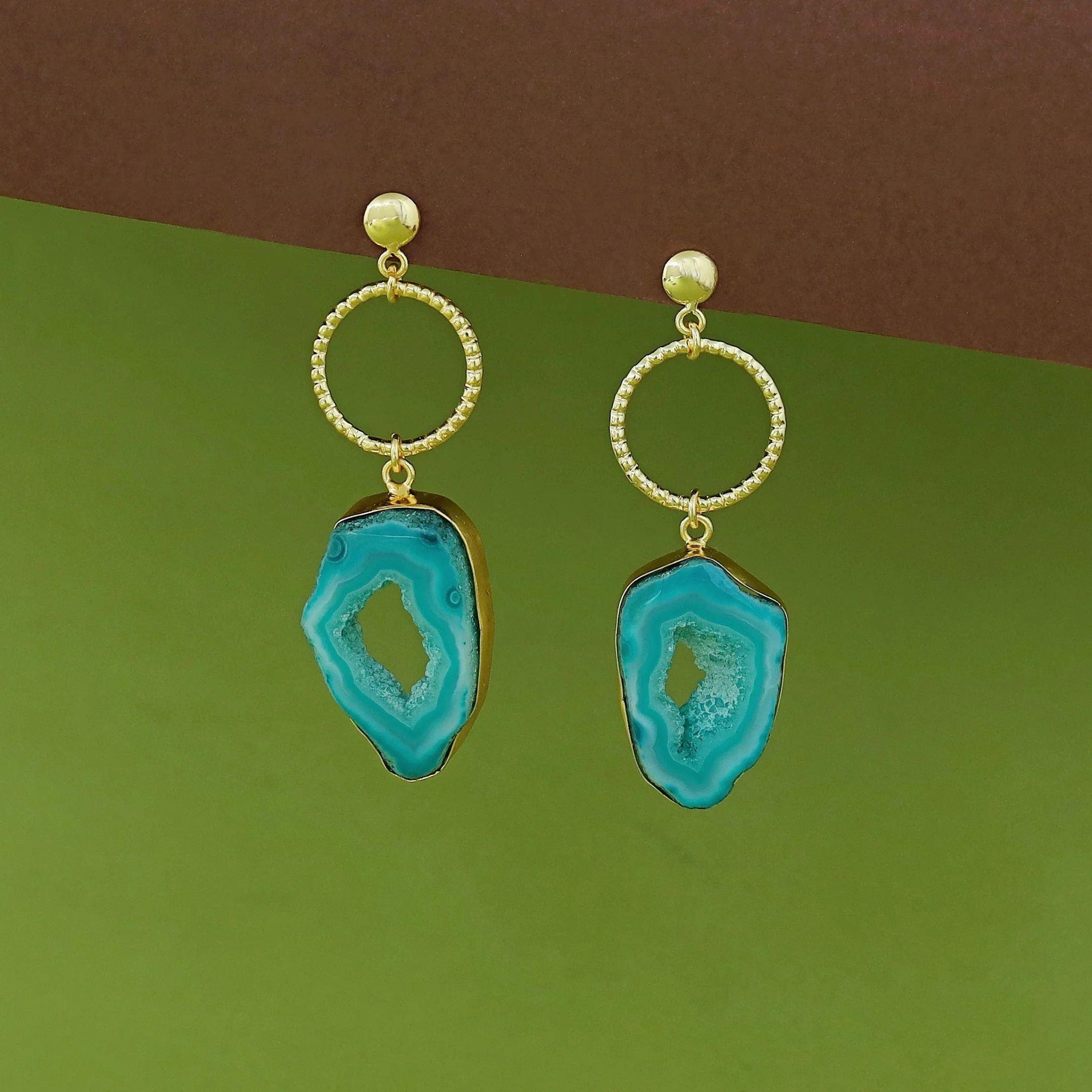Golden Circle + Agate Stone Earring - Image 5