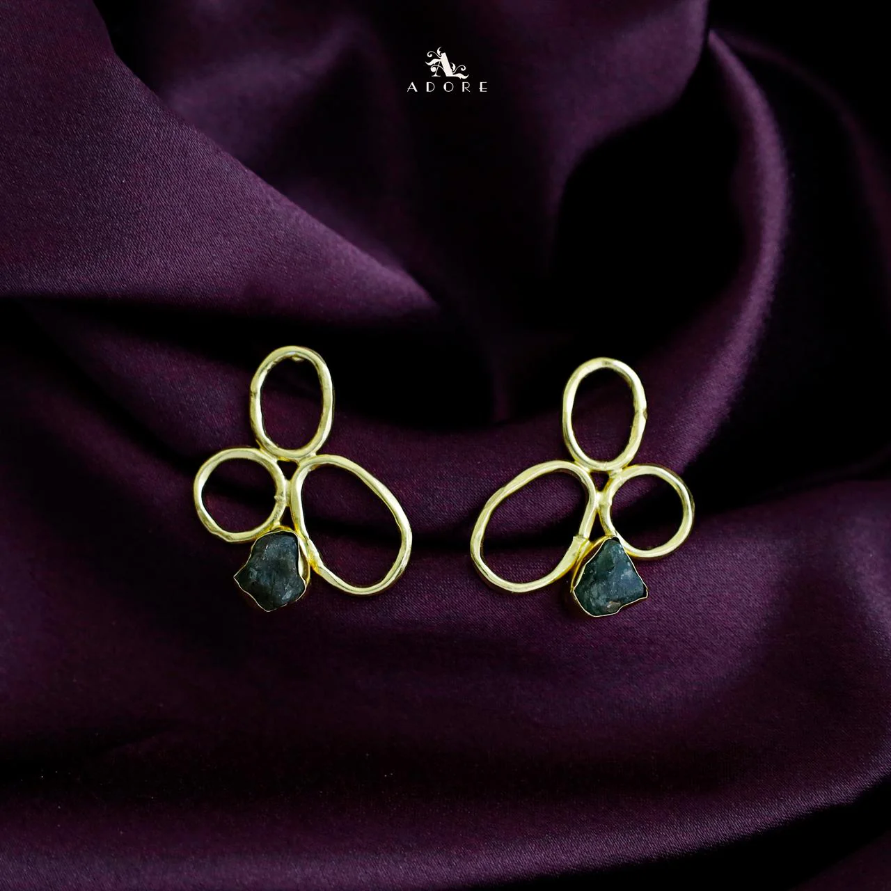 Golden Circle And Oval Raw Stone Earring - Image 2