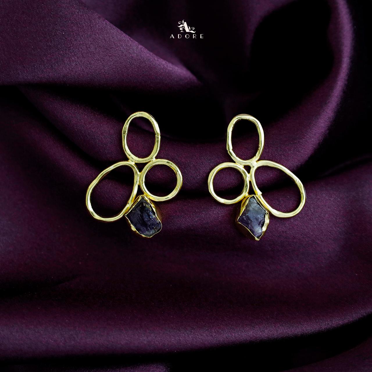 Golden Circle And Oval Raw Stone Earring - Image 4