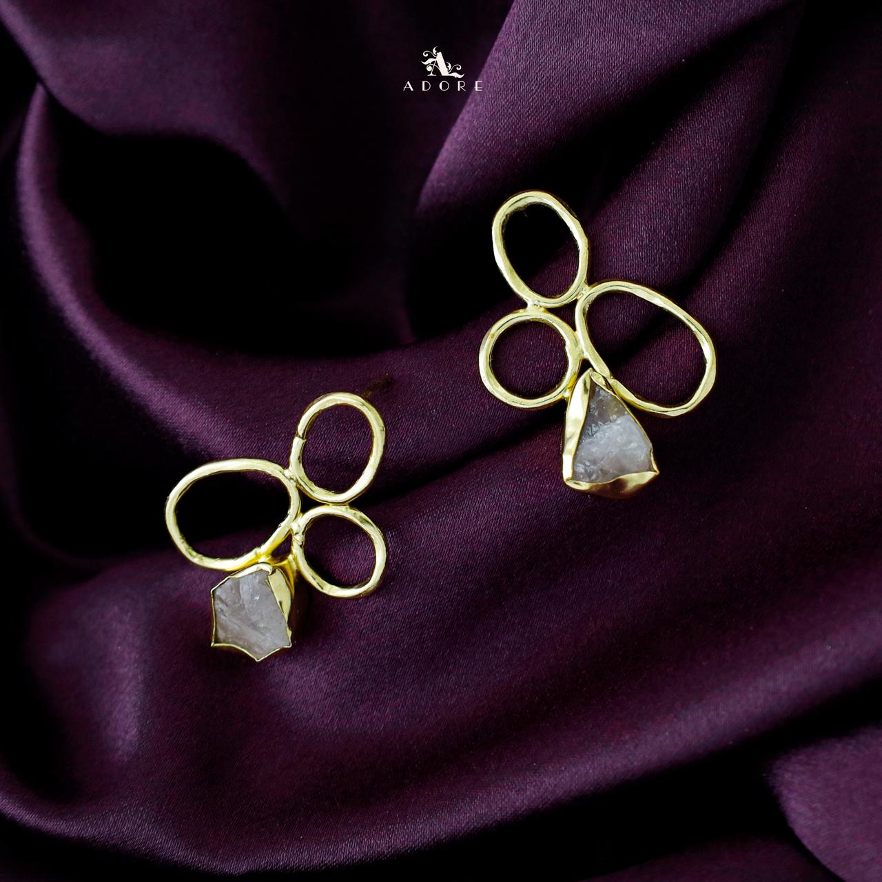 Golden Circle And Oval Raw Stone Earring - Image 6