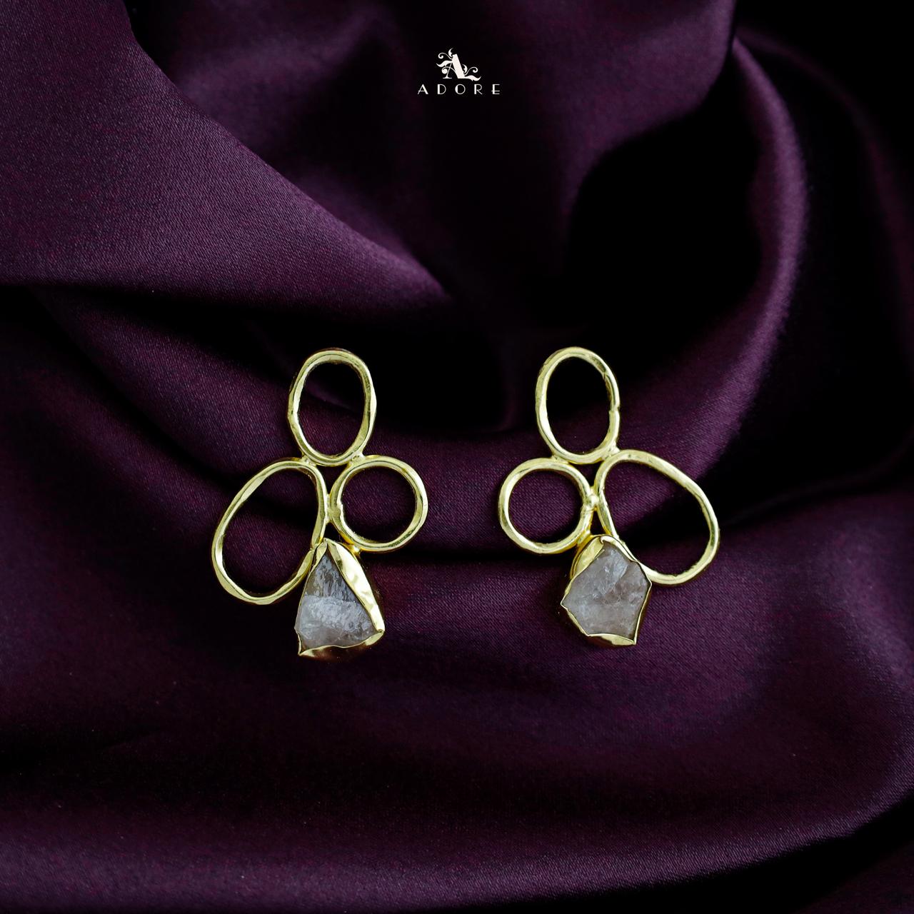 Golden Circle And Oval Raw Stone Earring - Image 7