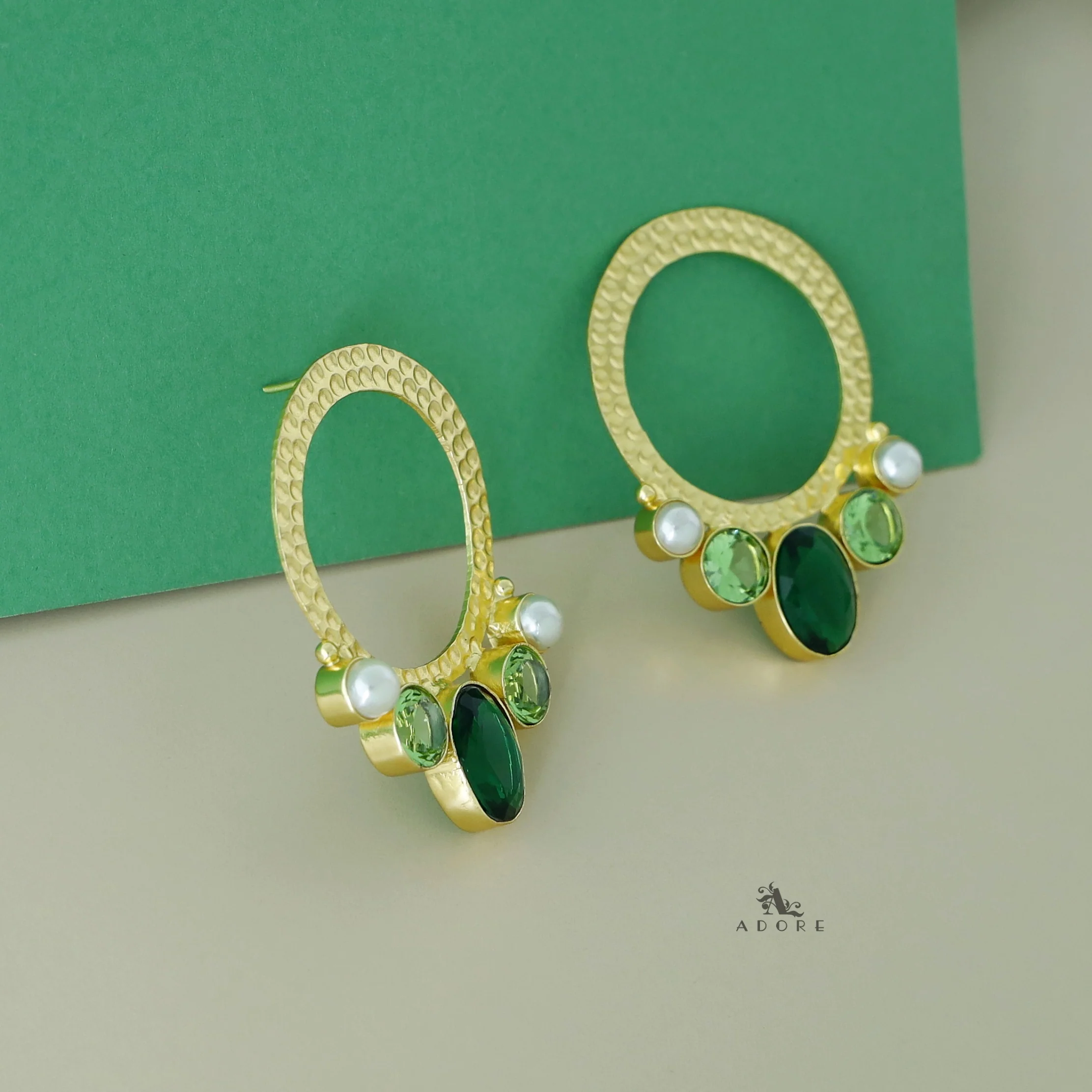 Golden Circle And Tri Glossy Dual Pearl Earring - Image 10