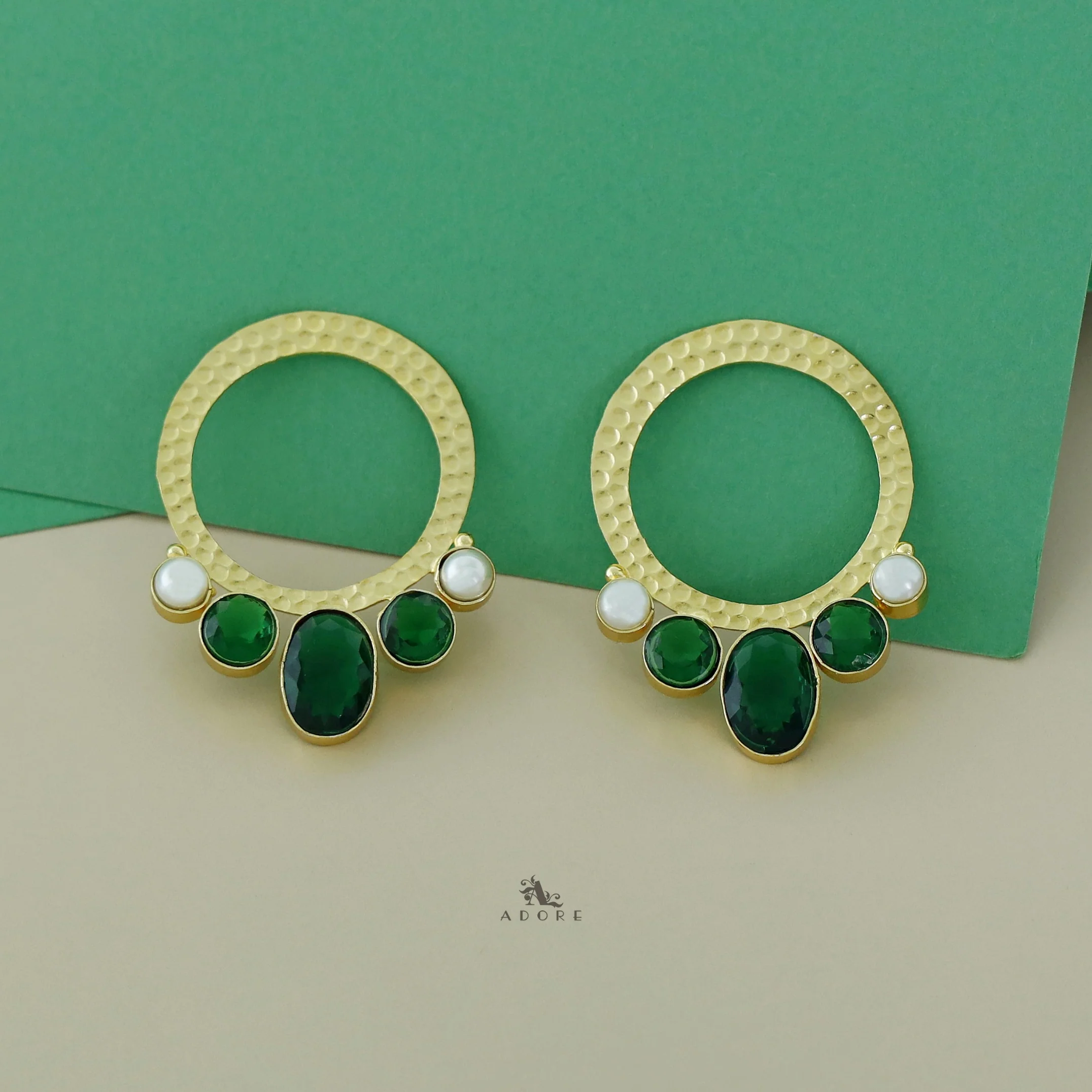 Golden Circle And Tri Glossy Dual Pearl Earring - Image 3