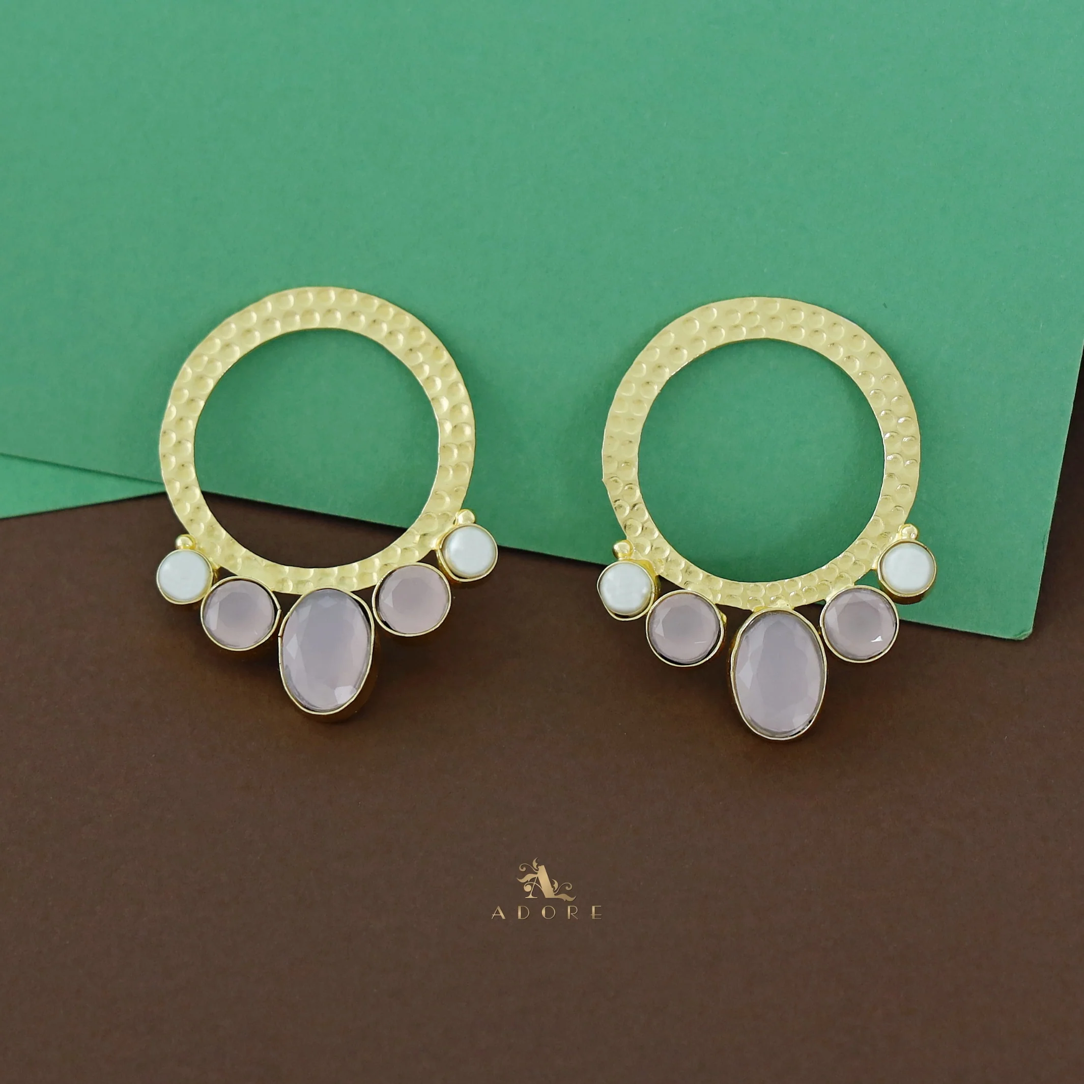 Golden Circle And Tri Glossy Dual Pearl Earring - Image 4
