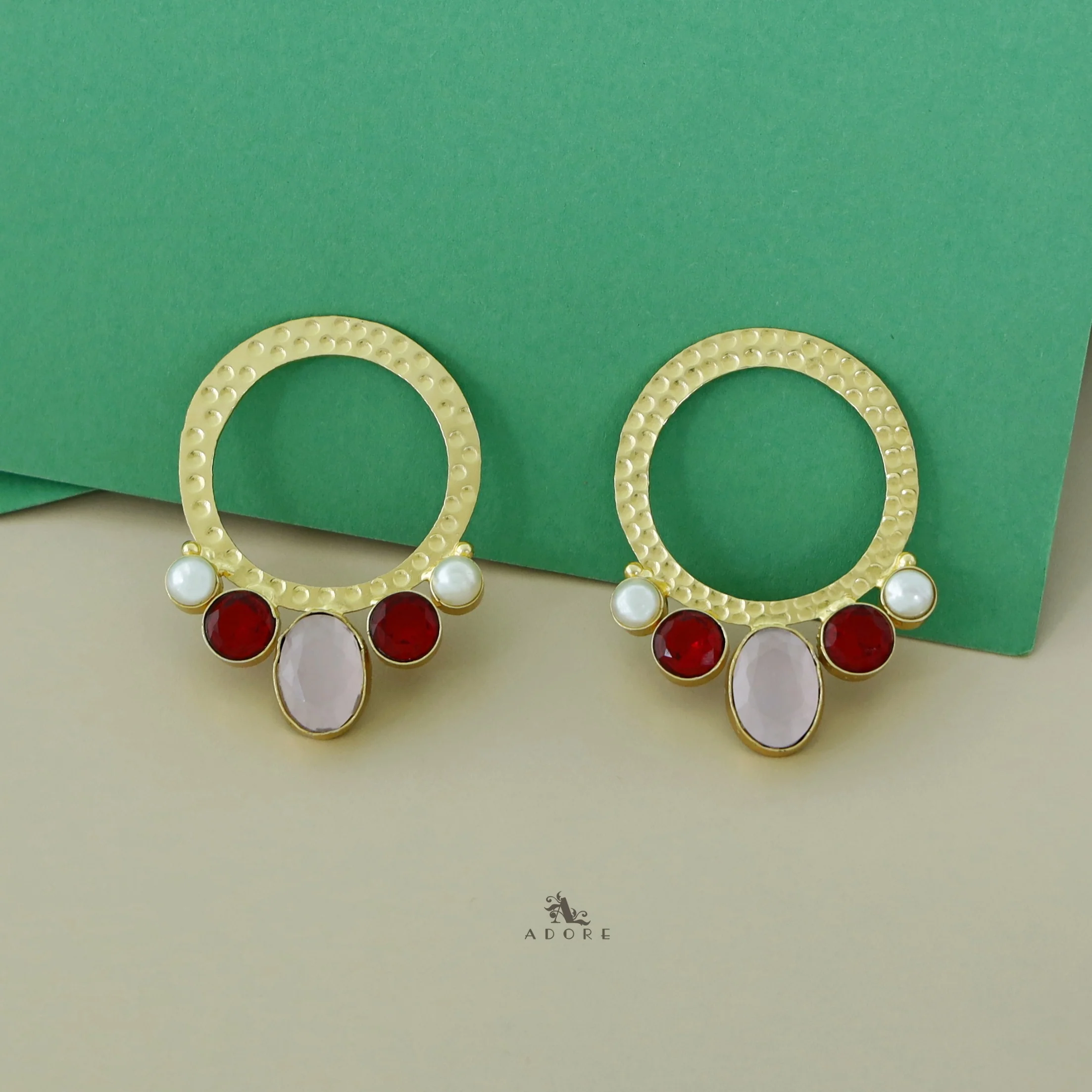 Golden Circle And Tri Glossy Dual Pearl Earring - Image 5