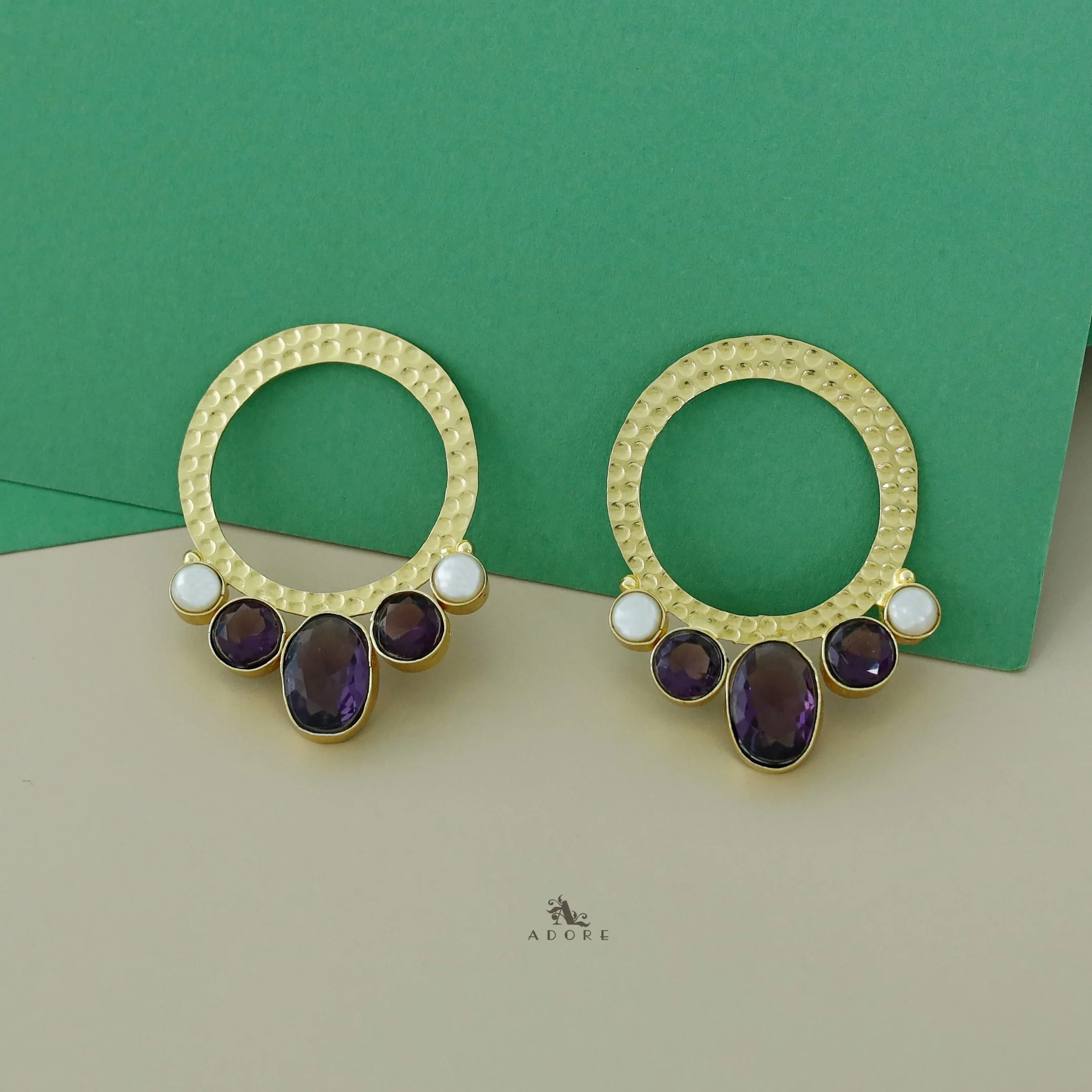 Golden Circle And Tri Glossy Dual Pearl Earring - Image 6
