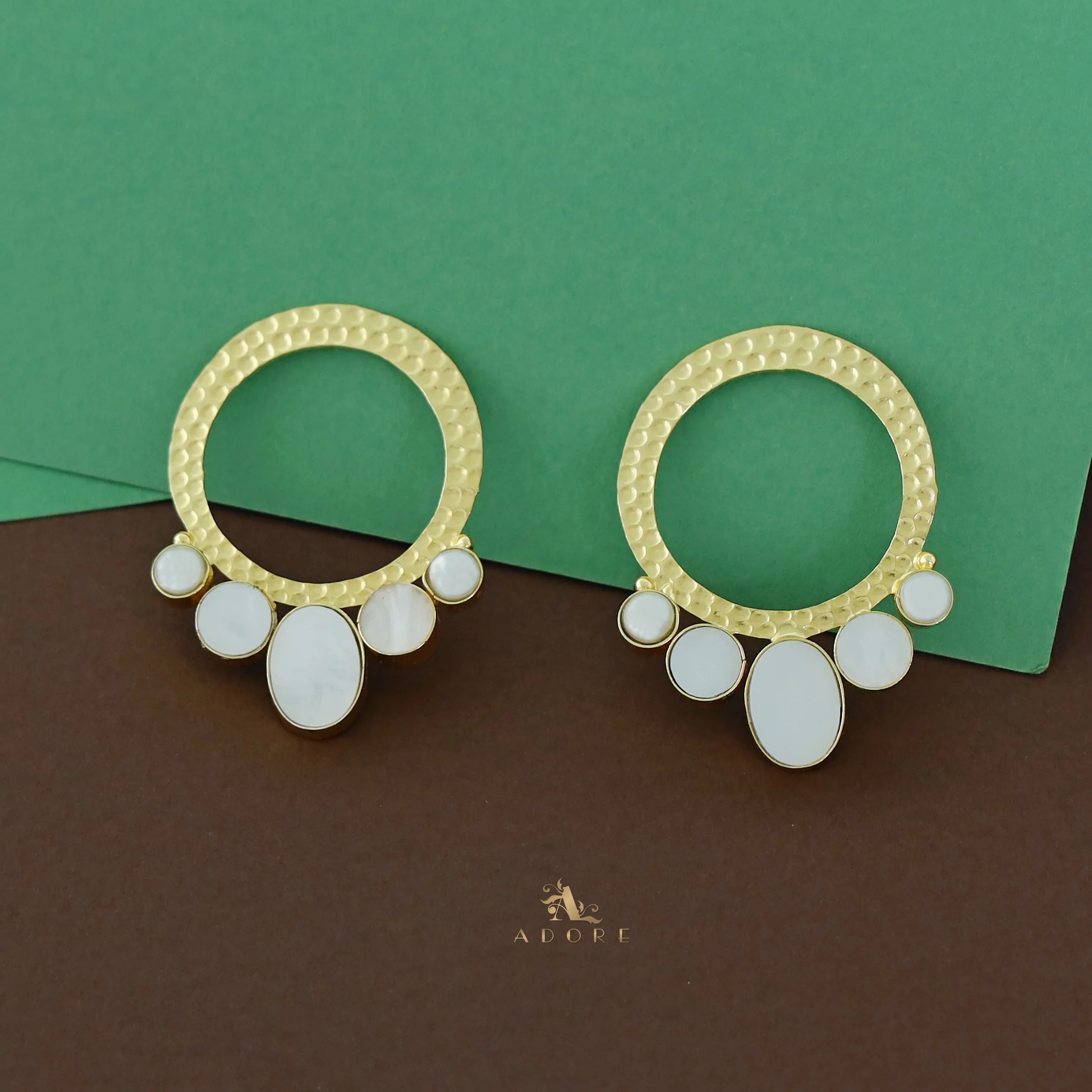 Golden Circle And Tri Glossy Dual Pearl Earring - Image 7
