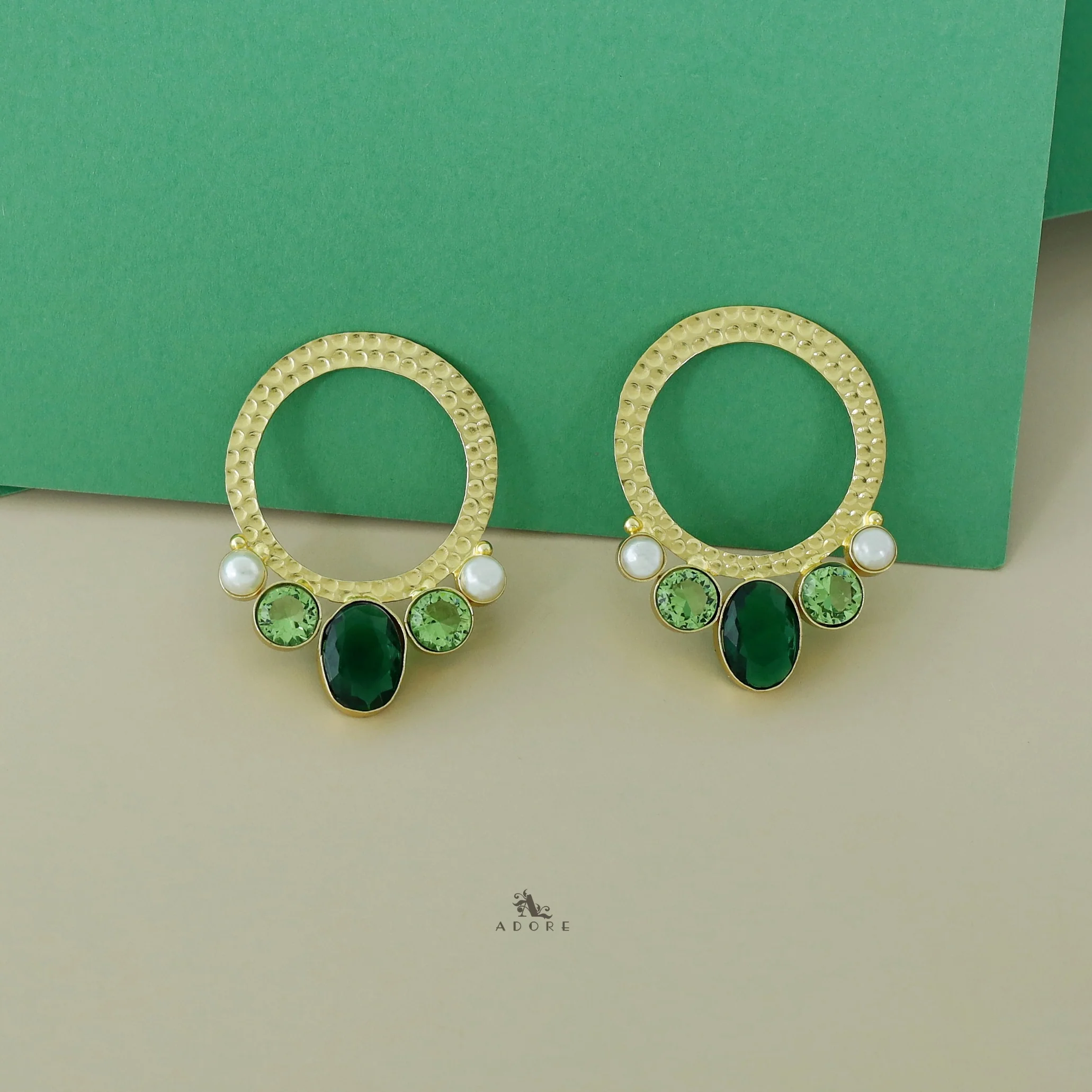 Golden Circle And Tri Glossy Dual Pearl Earring - Image 8