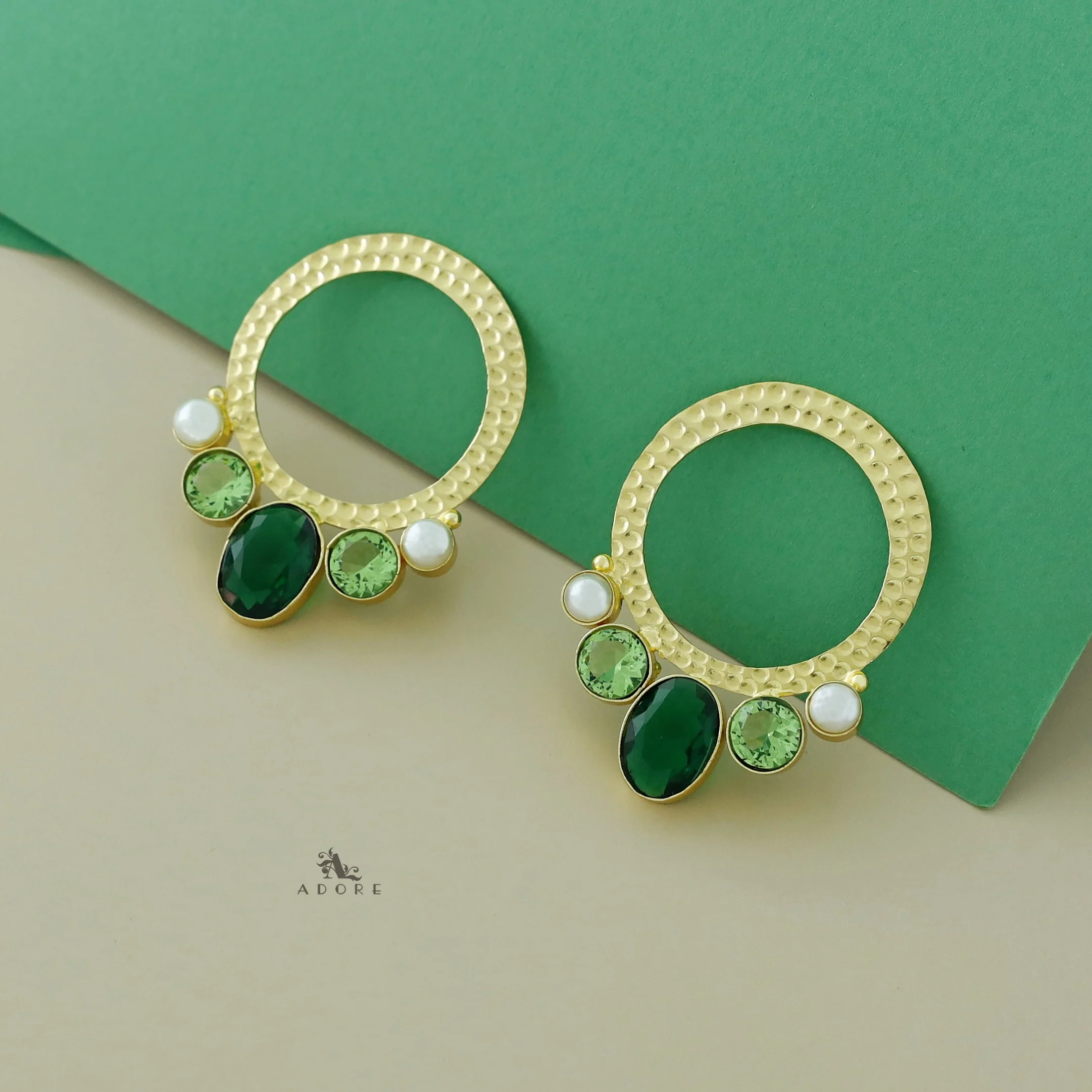 Golden Circle And Tri Glossy Dual Pearl Earring - Image 9
