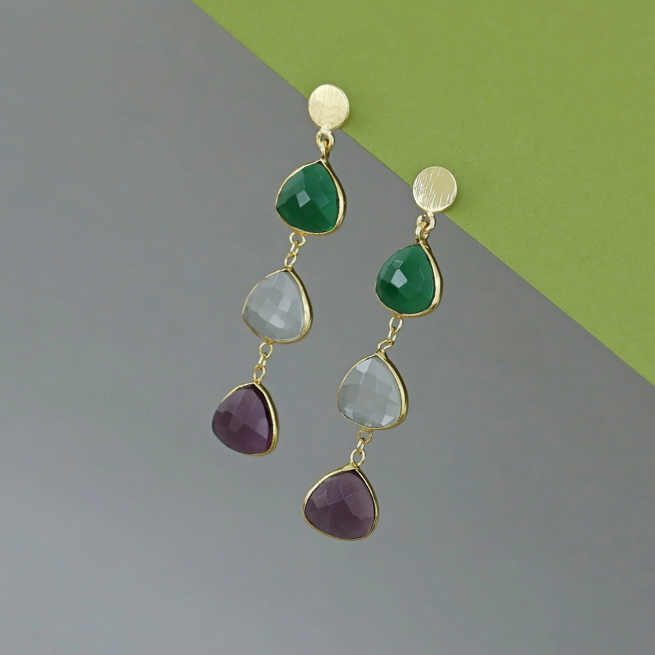 Golden Circle And Tri Triangle Glossy Earring - Image 10