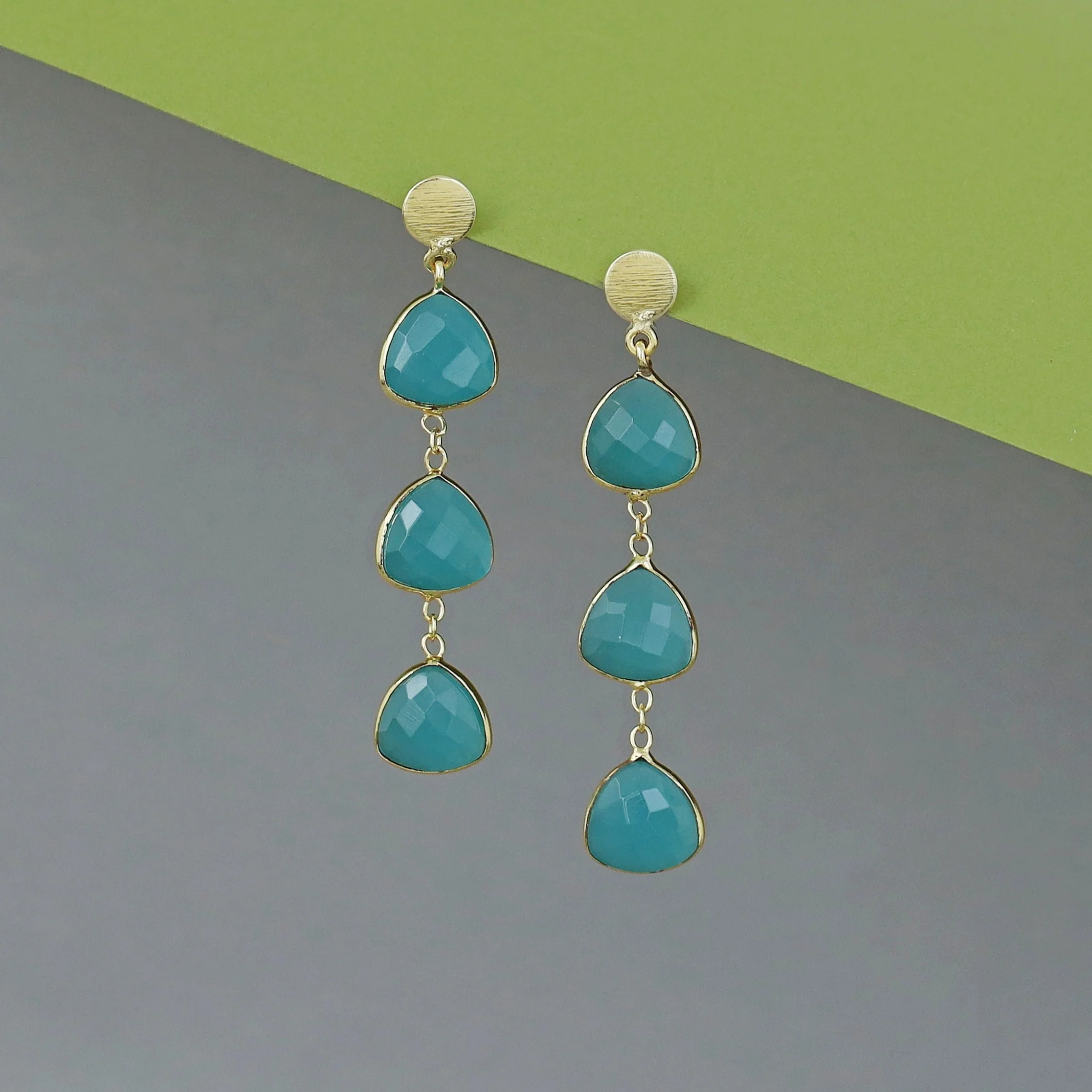 Golden Circle And Tri Triangle Glossy Earring - Image 3
