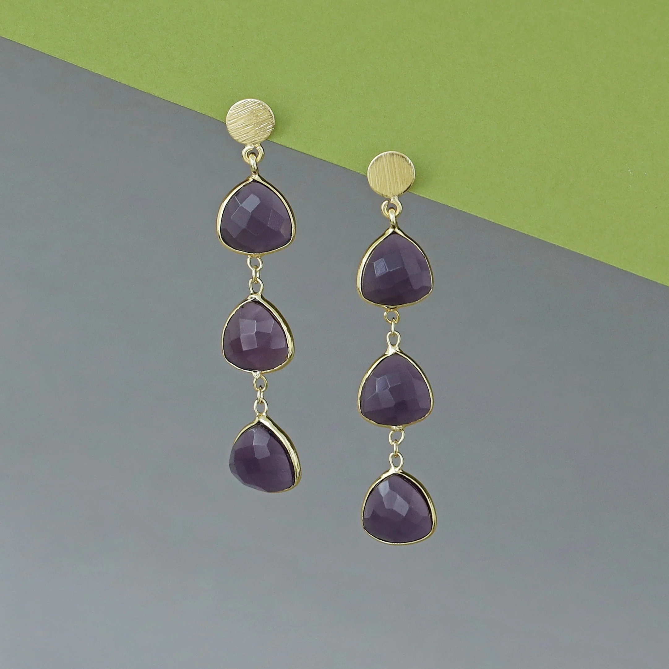 Golden Circle And Tri Triangle Glossy Earring - Image 4