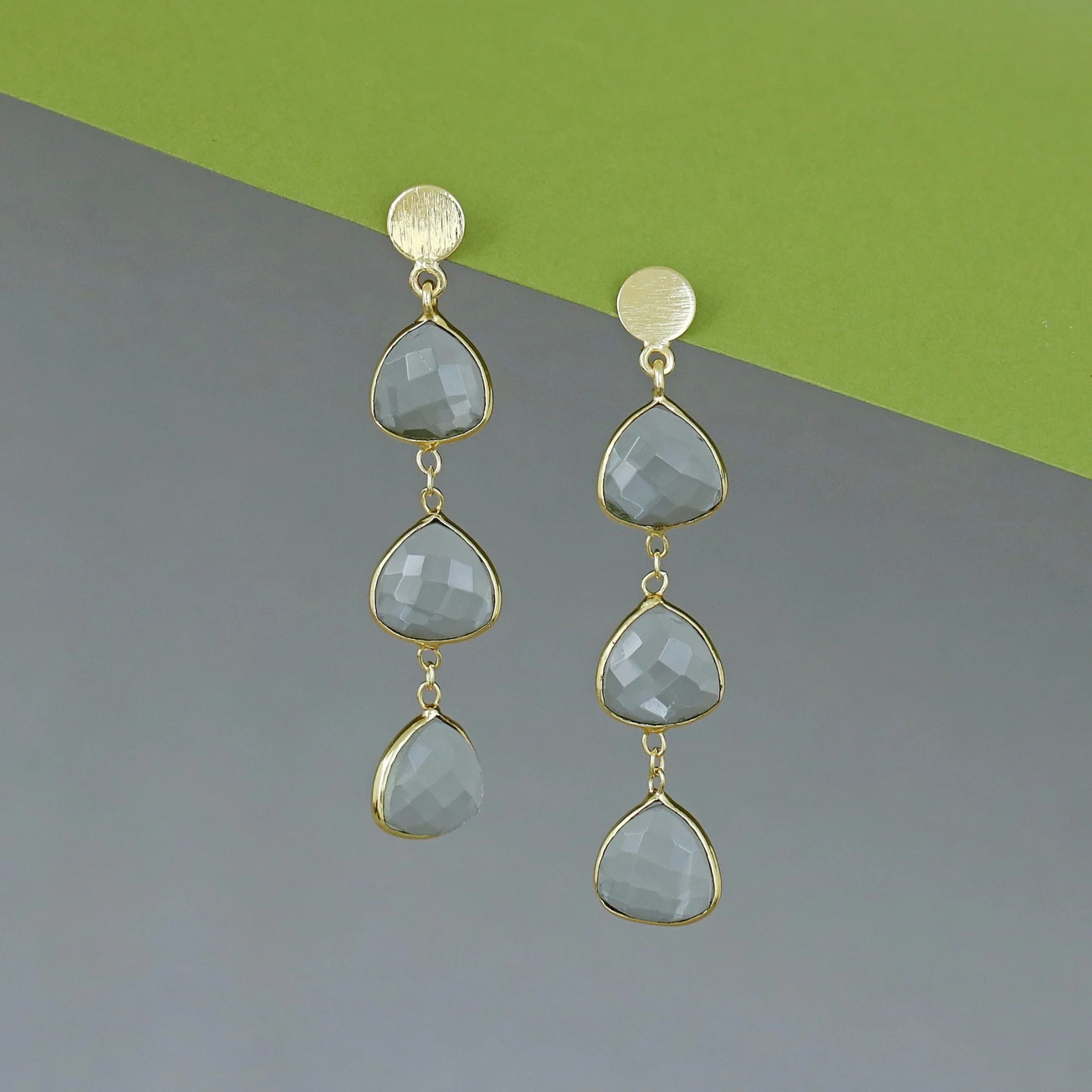 Golden Circle And Tri Triangle Glossy Earring - Image 5