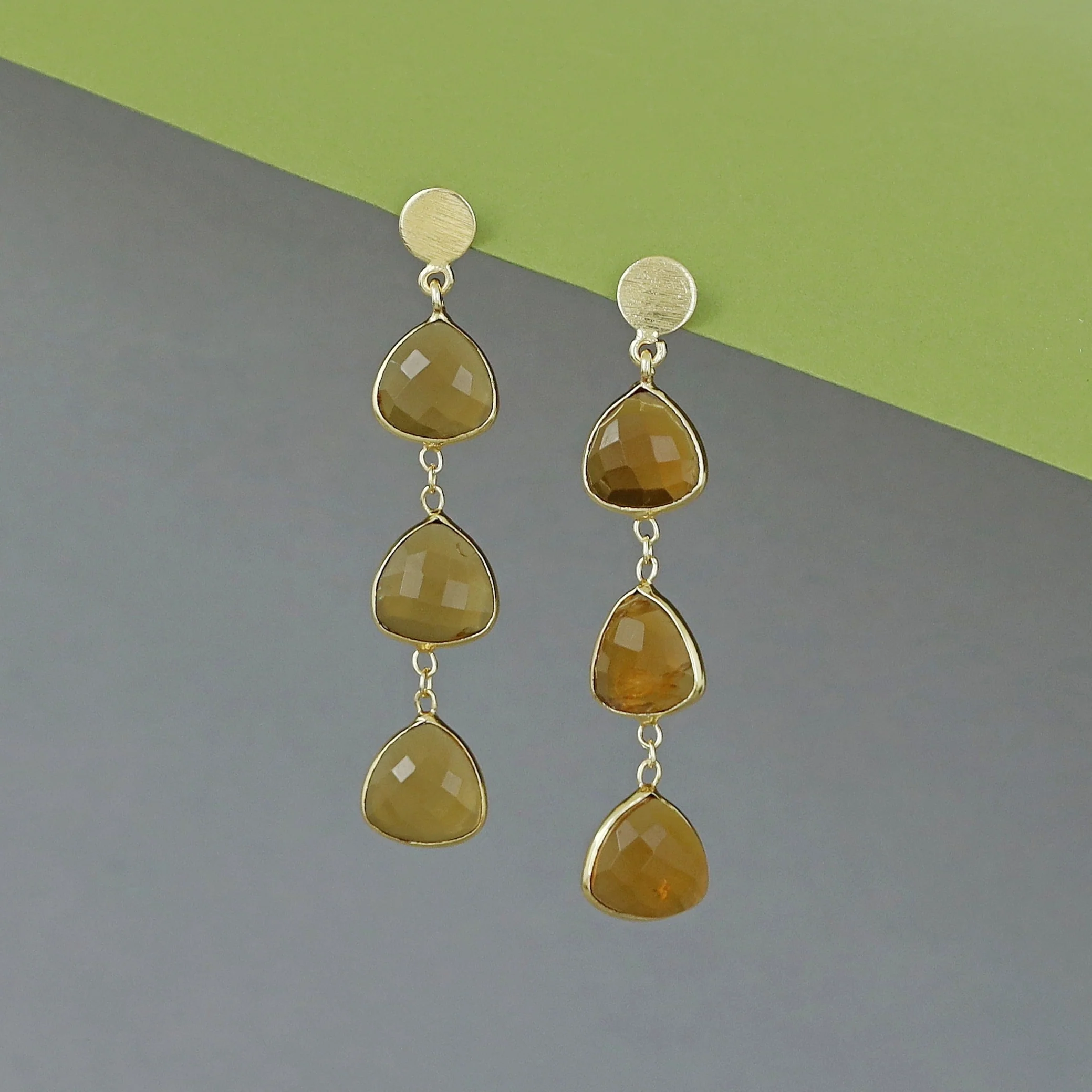 Golden Circle And Tri Triangle Glossy Earring - Image 6