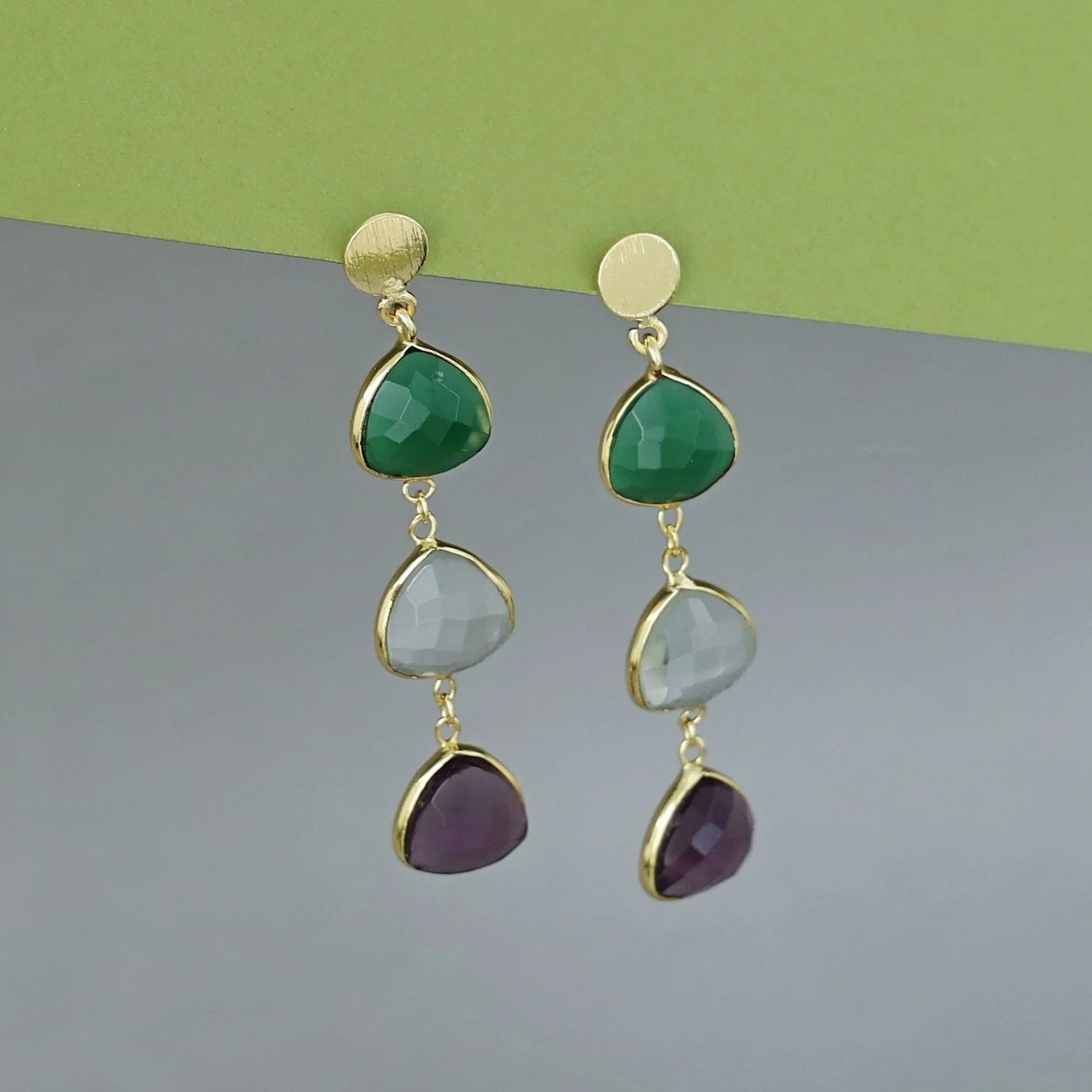 Golden Circle And Tri Triangle Glossy Earring - Image 8