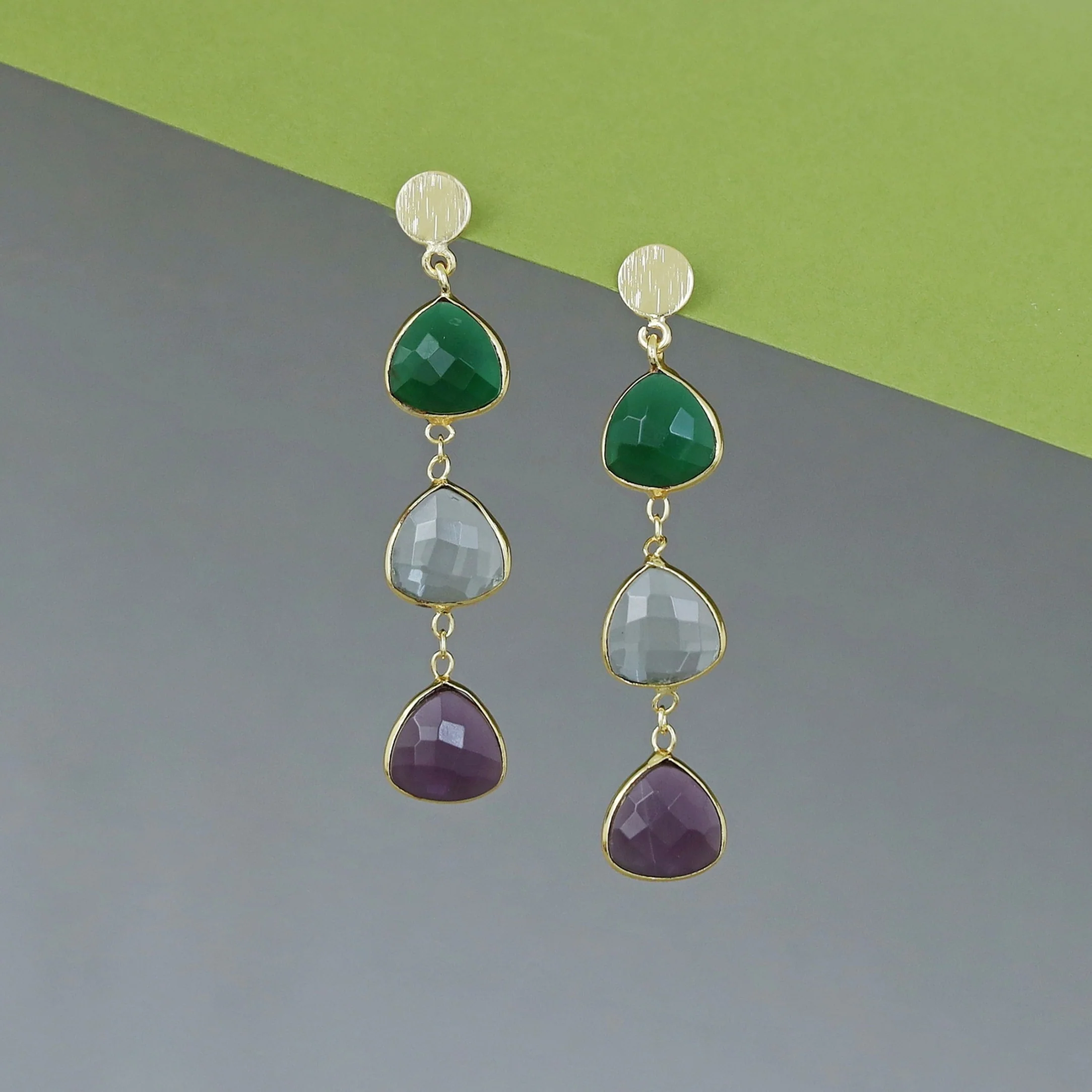 Golden Circle And Tri Triangle Glossy Earring - Image 9