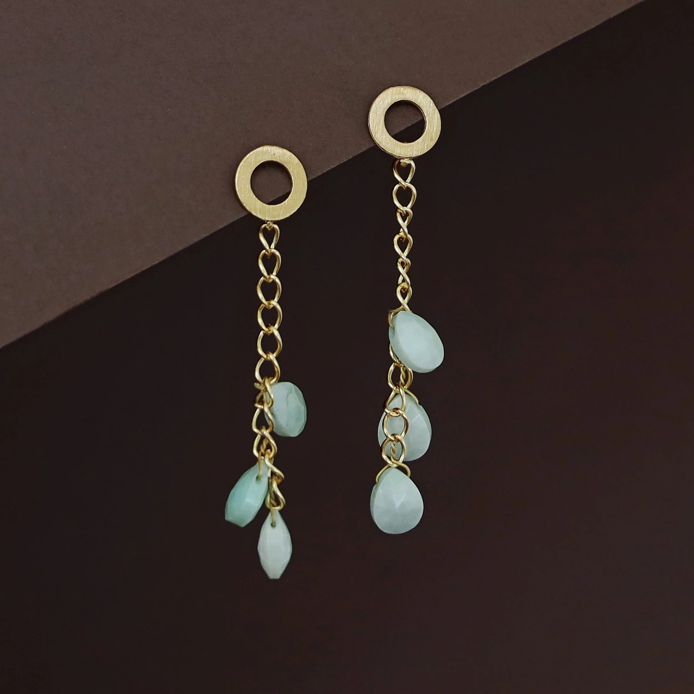 Golden Circle Chainy Tri Natural Stone Earring - Image 2