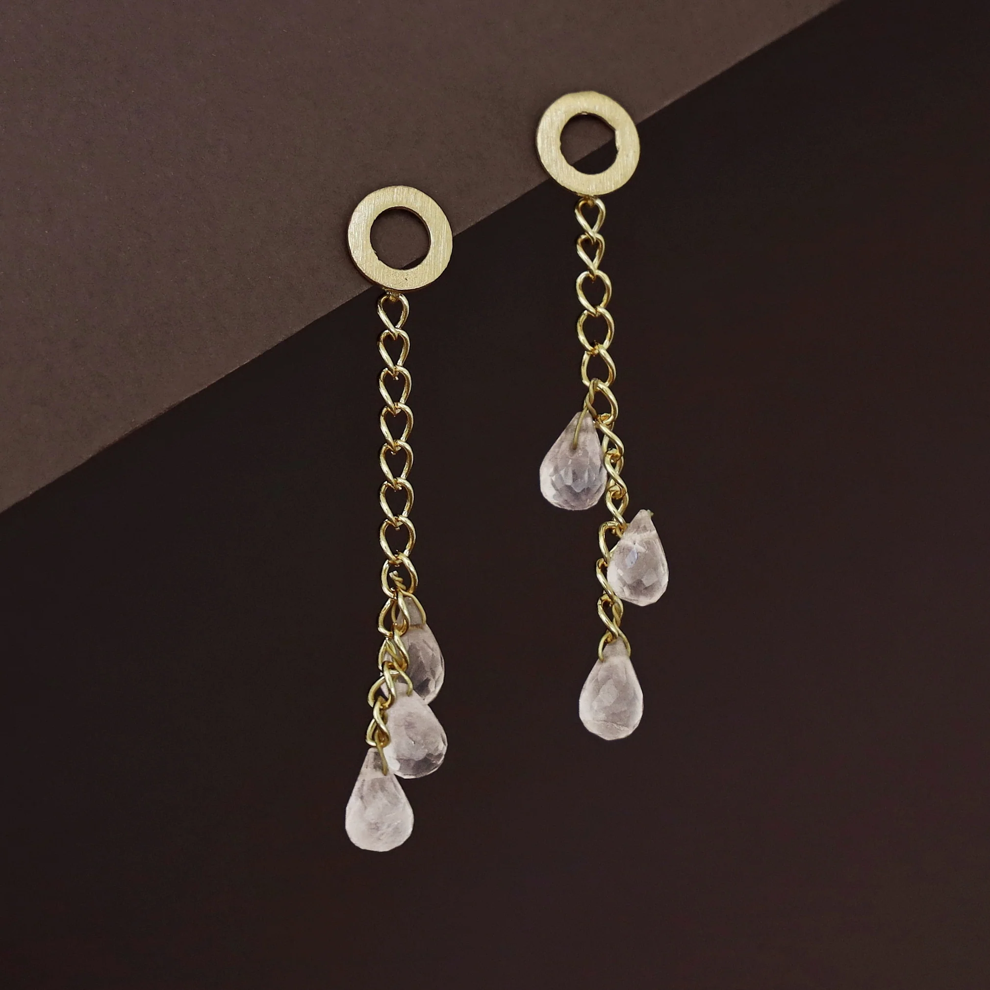 Golden Circle Chainy Tri Natural Stone Earring - Image 3