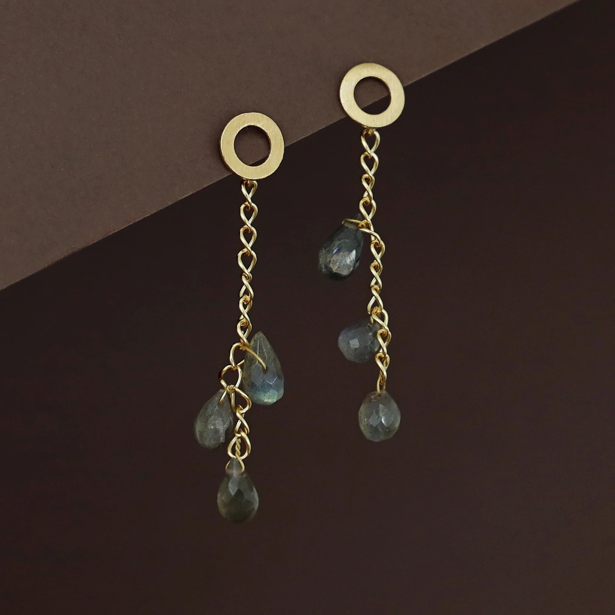 Golden Circle Chainy Tri Natural Stone Earring - Image 4
