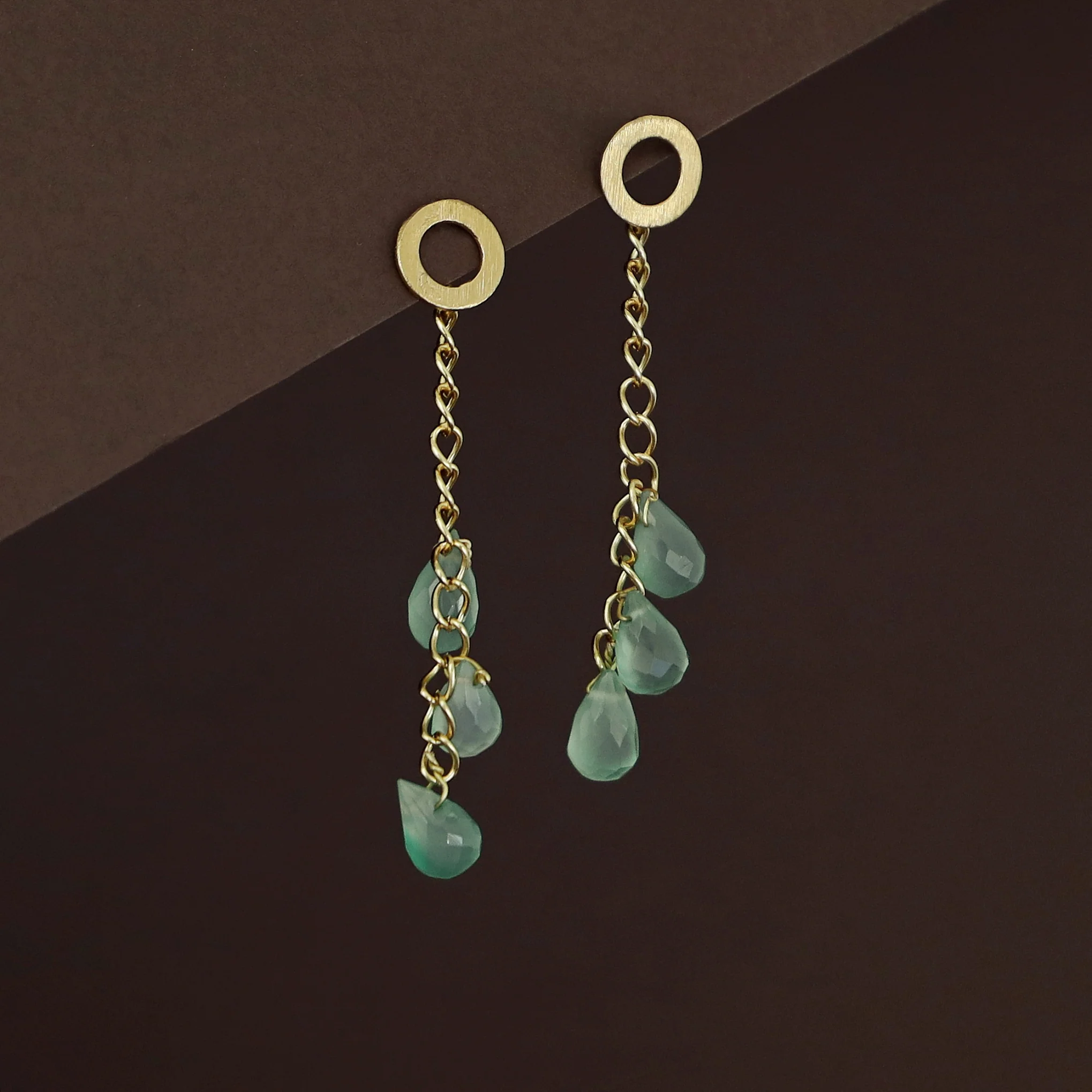 Golden Circle Chainy Tri Natural Stone Earring - Image 5