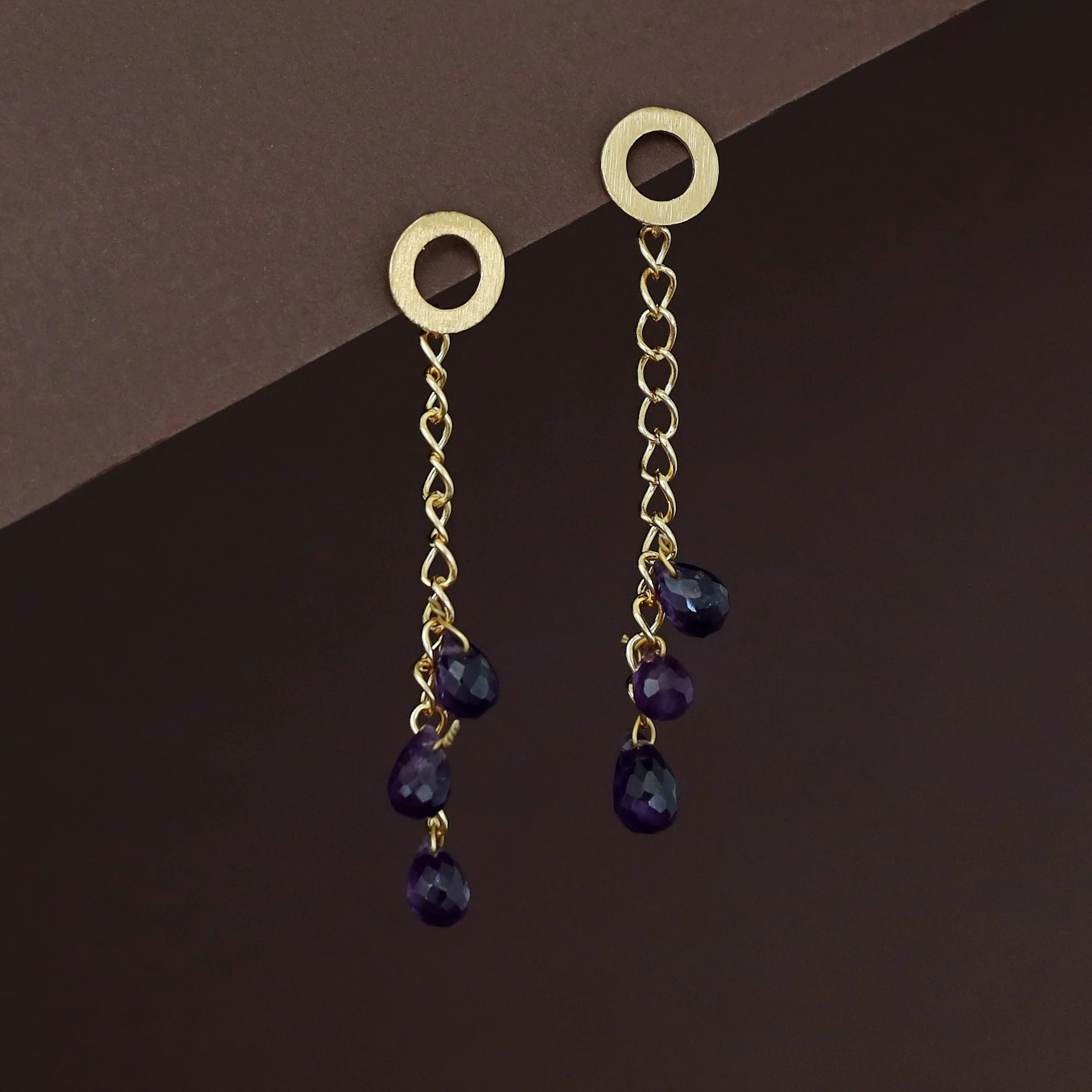 Golden Circle Chainy Tri Natural Stone Earring - Image 6