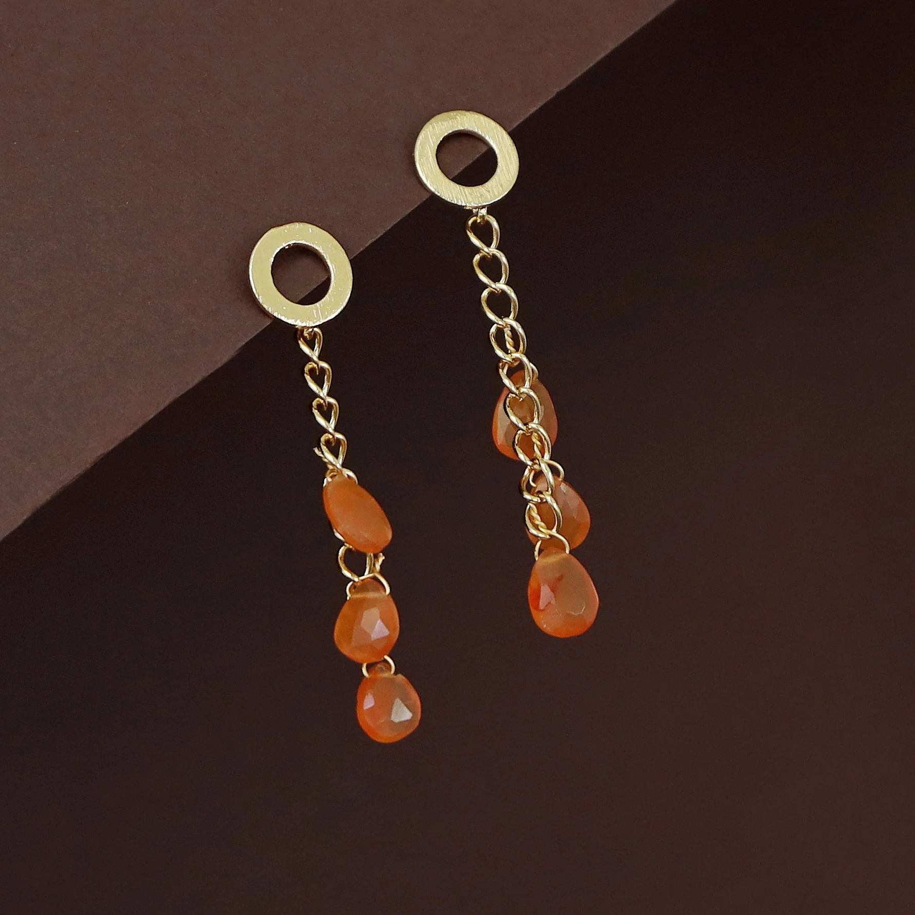 Golden Circle Chainy Tri Natural Stone Earring - Image 7