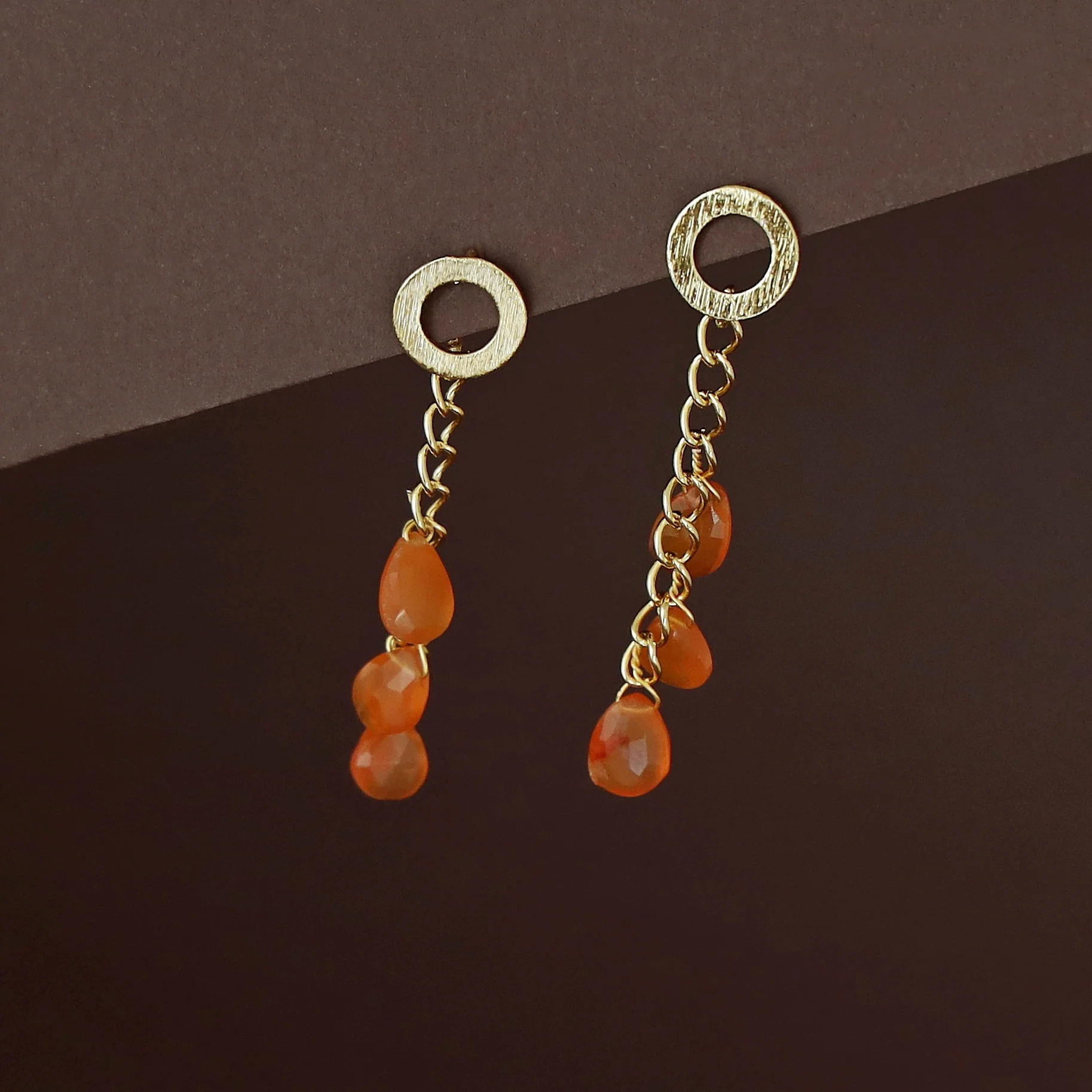 Golden Circle Chainy Tri Natural Stone Earring - Image 8