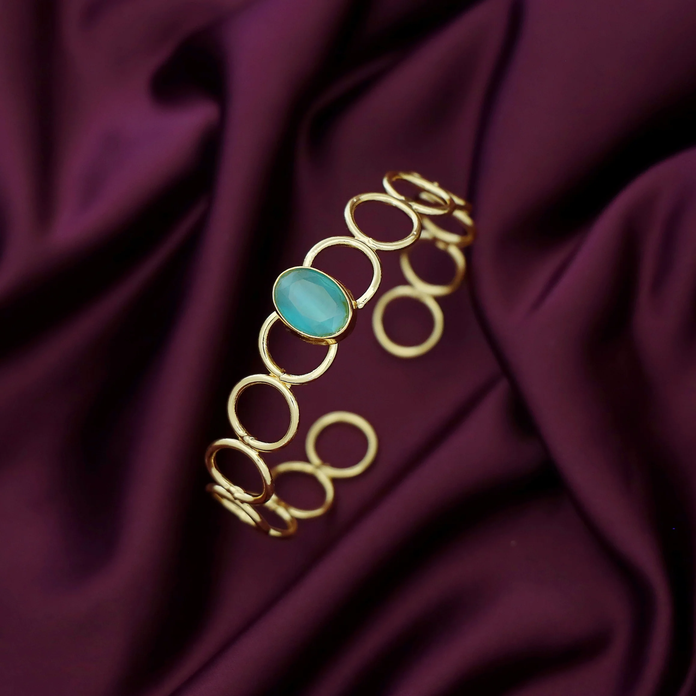 Doyel Golden Circle Oval Glossy Stone Bangle - Image 13