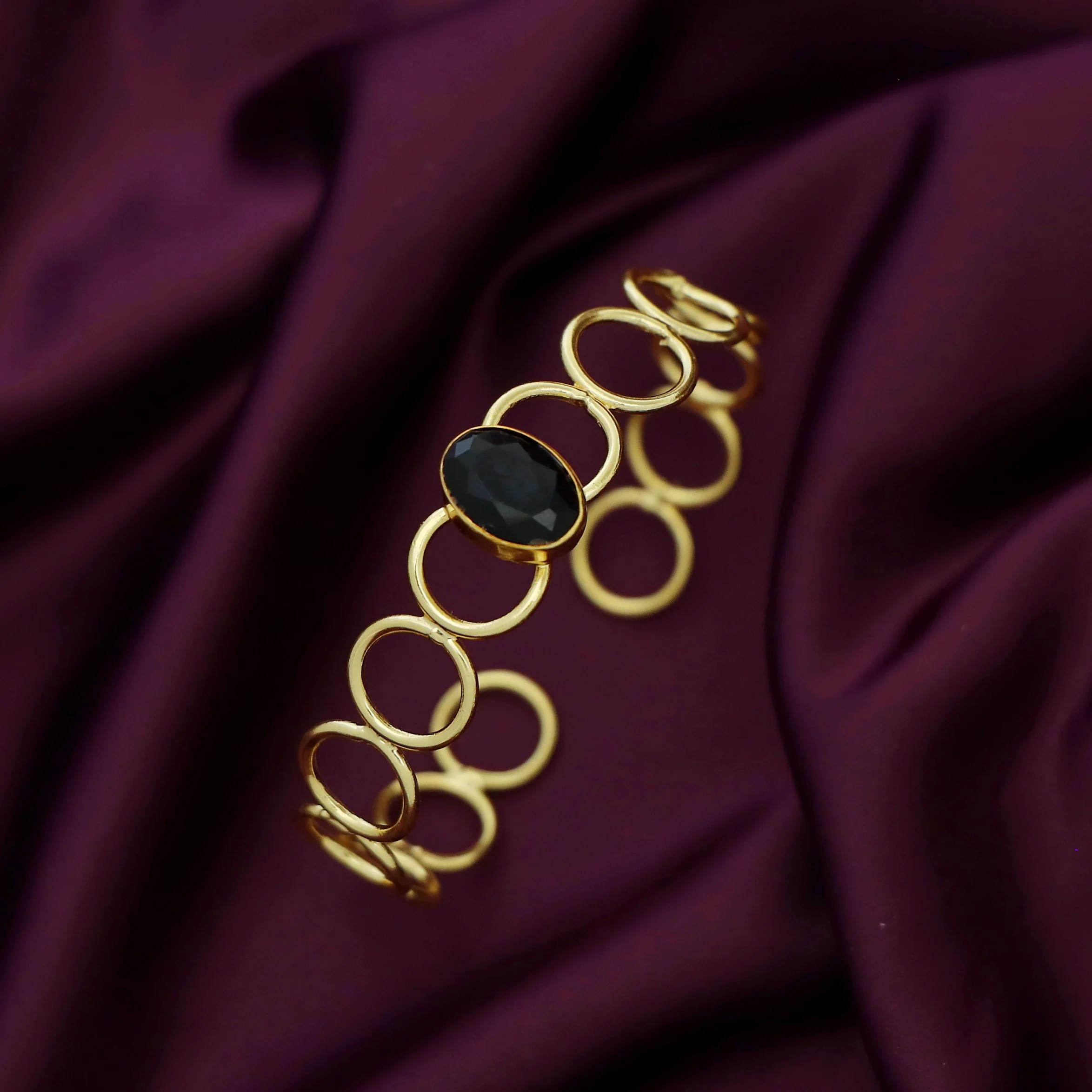 Doyel Golden Circle Oval Glossy Stone Bangle - Image 3