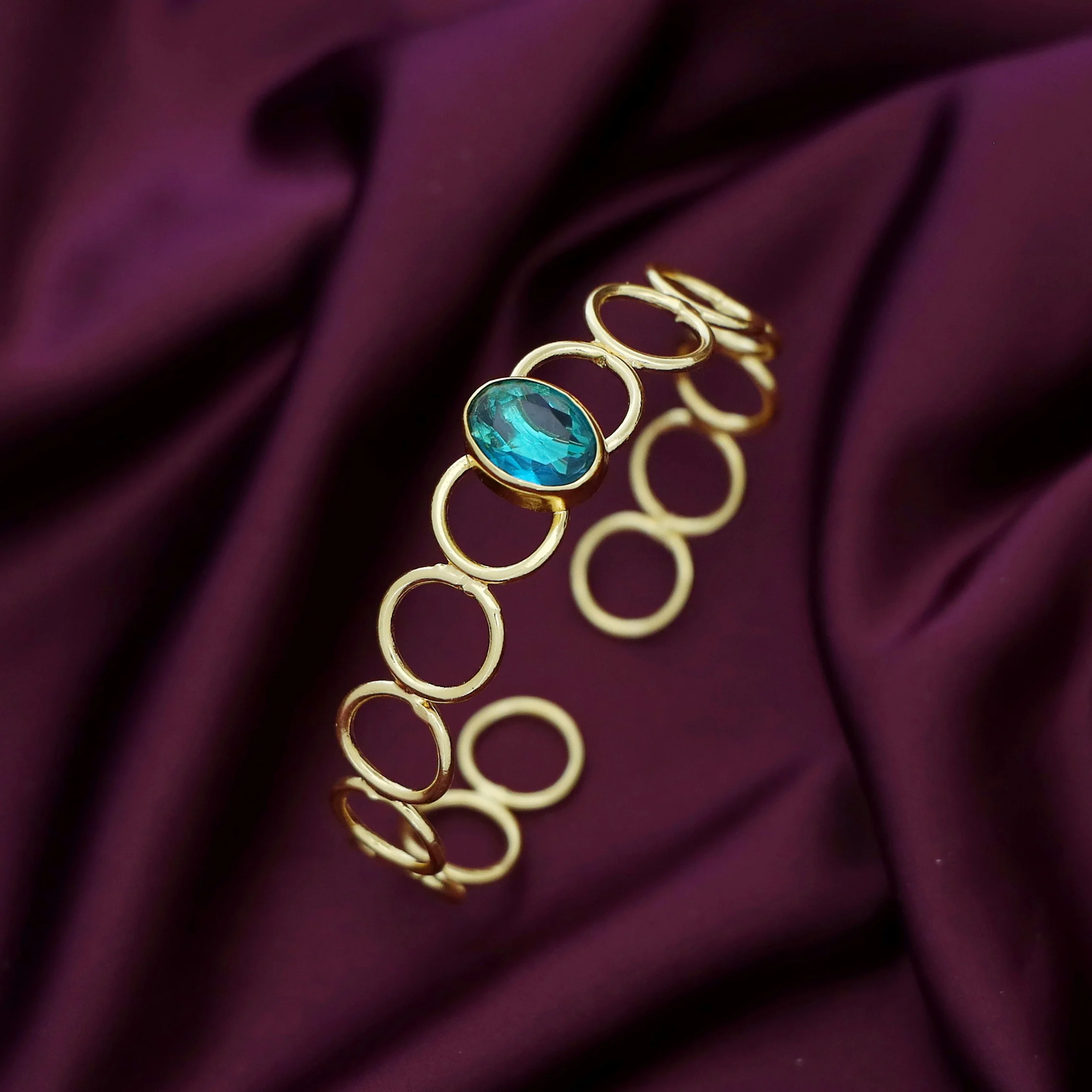 Doyel Golden Circle Oval Glossy Stone Bangle - Image 4