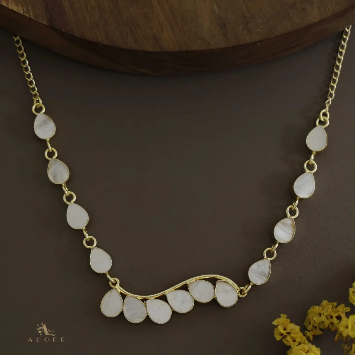 Golden Curvy Line MOP Drops Neckpiece - Image 6