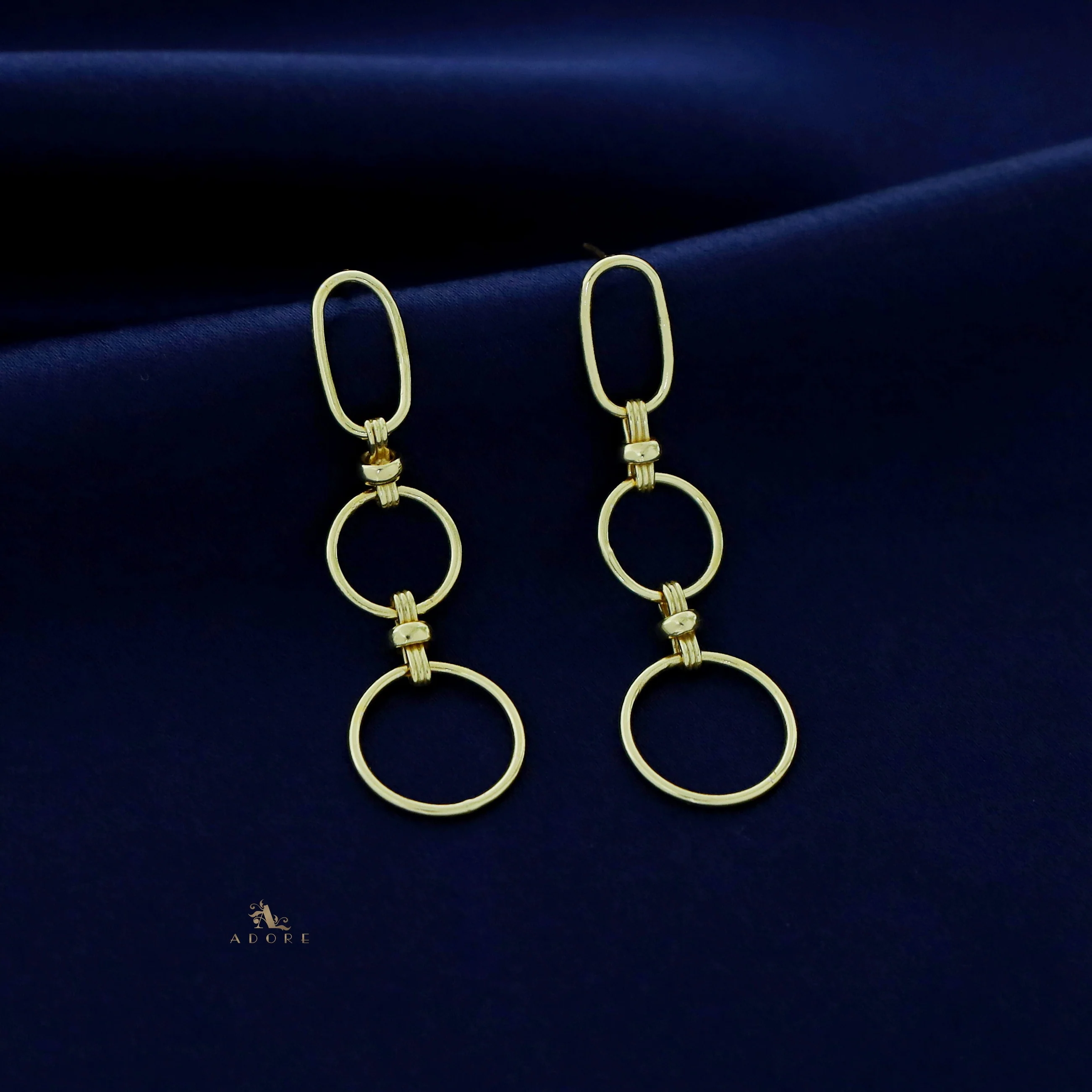 Golden Cylinder And Dual Circle Earring - Image 2