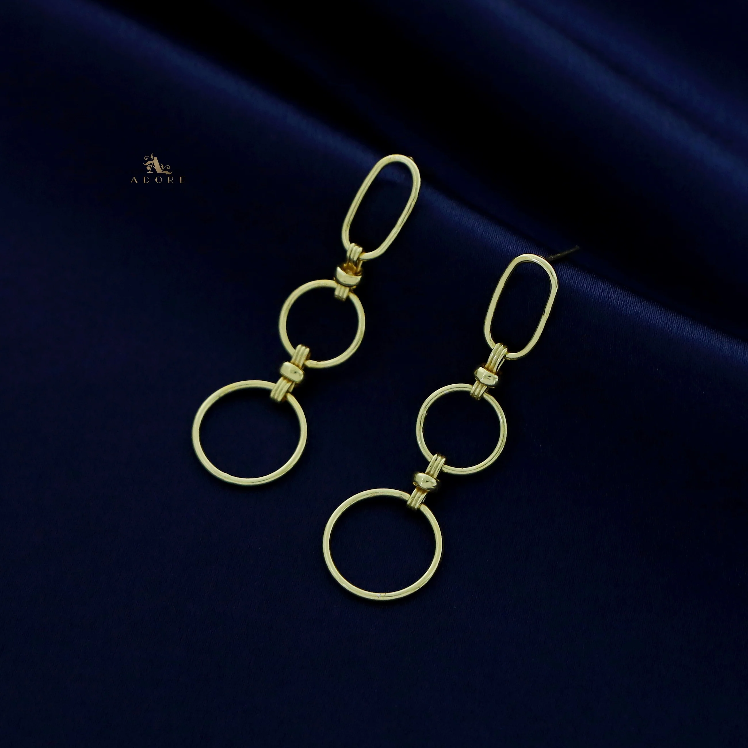 Golden Cylinder And Dual Circle Earring - Image 3
