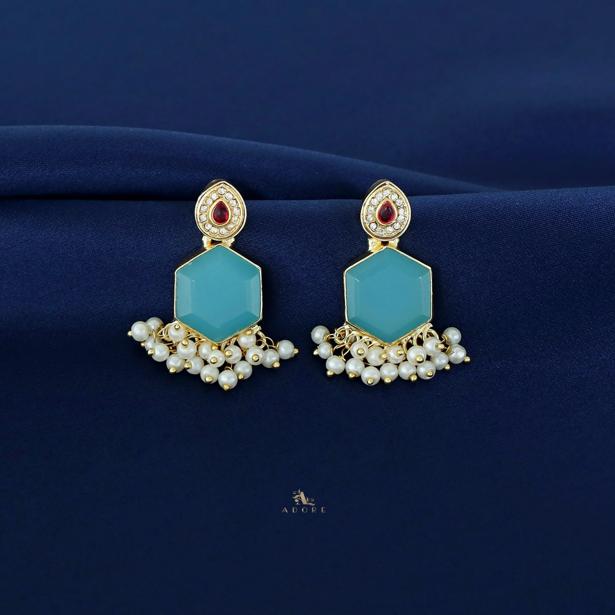 Golden Drop + Hexagon Pearl Hanging Earring - Image 6
