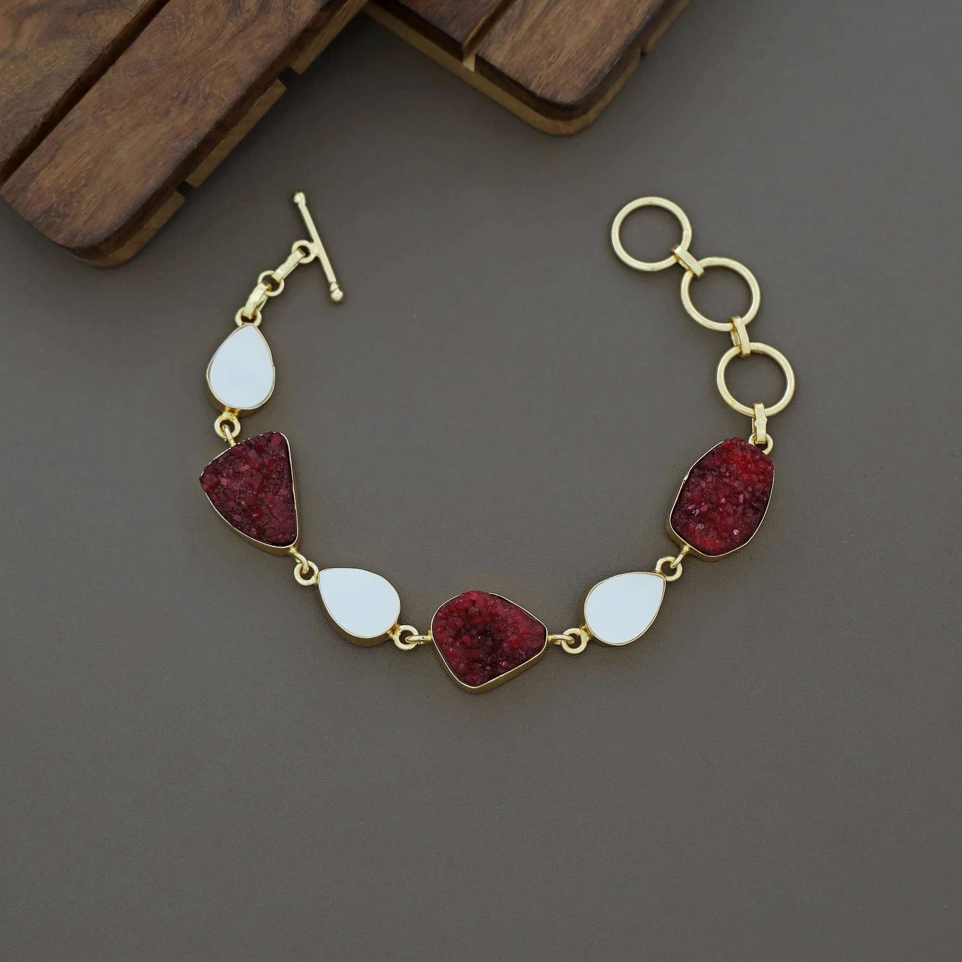 Golden Drop MOP + Druzy Stone Bracelet - Image 5