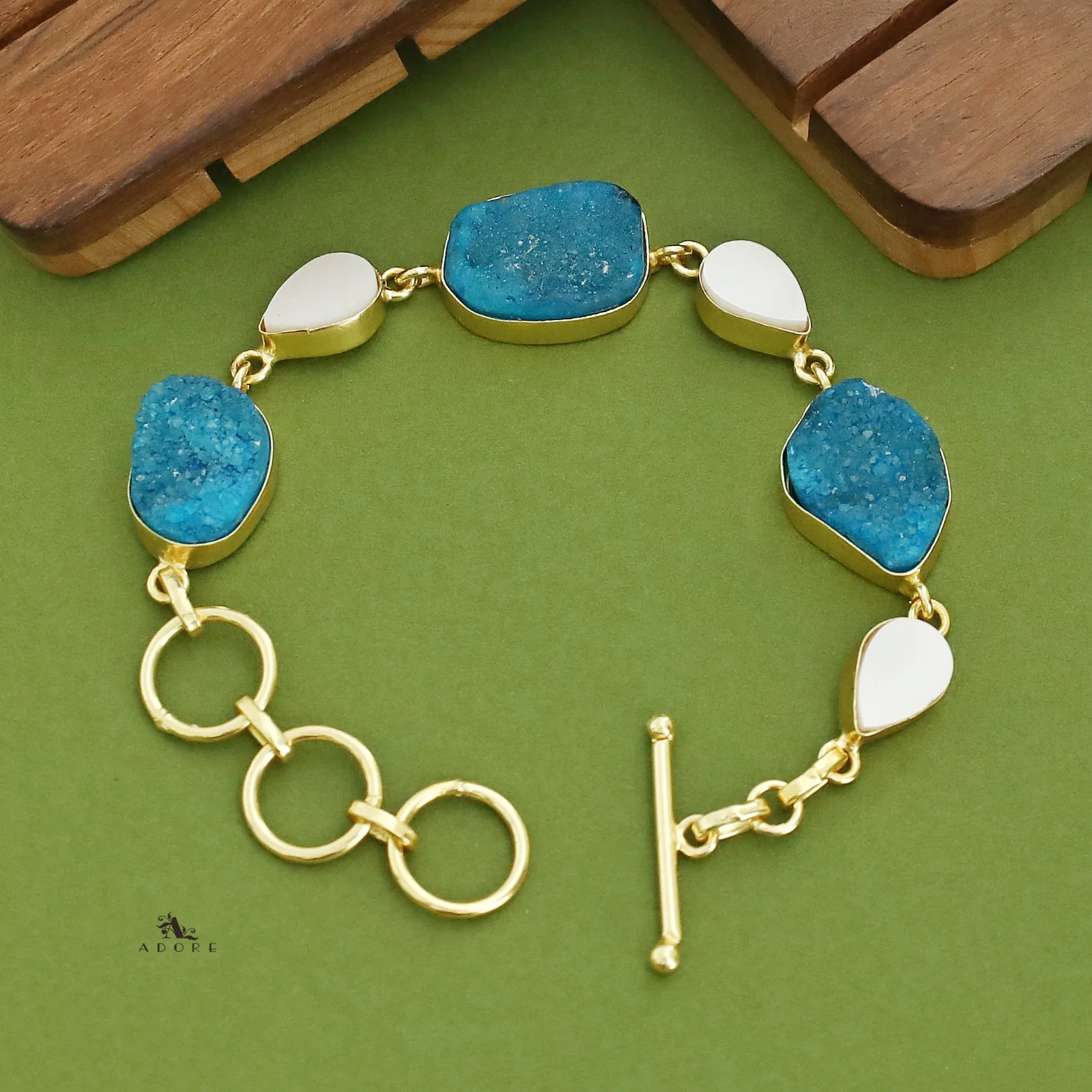 Golden Drop MOP + Druzy Stone Bracelet - Image 6