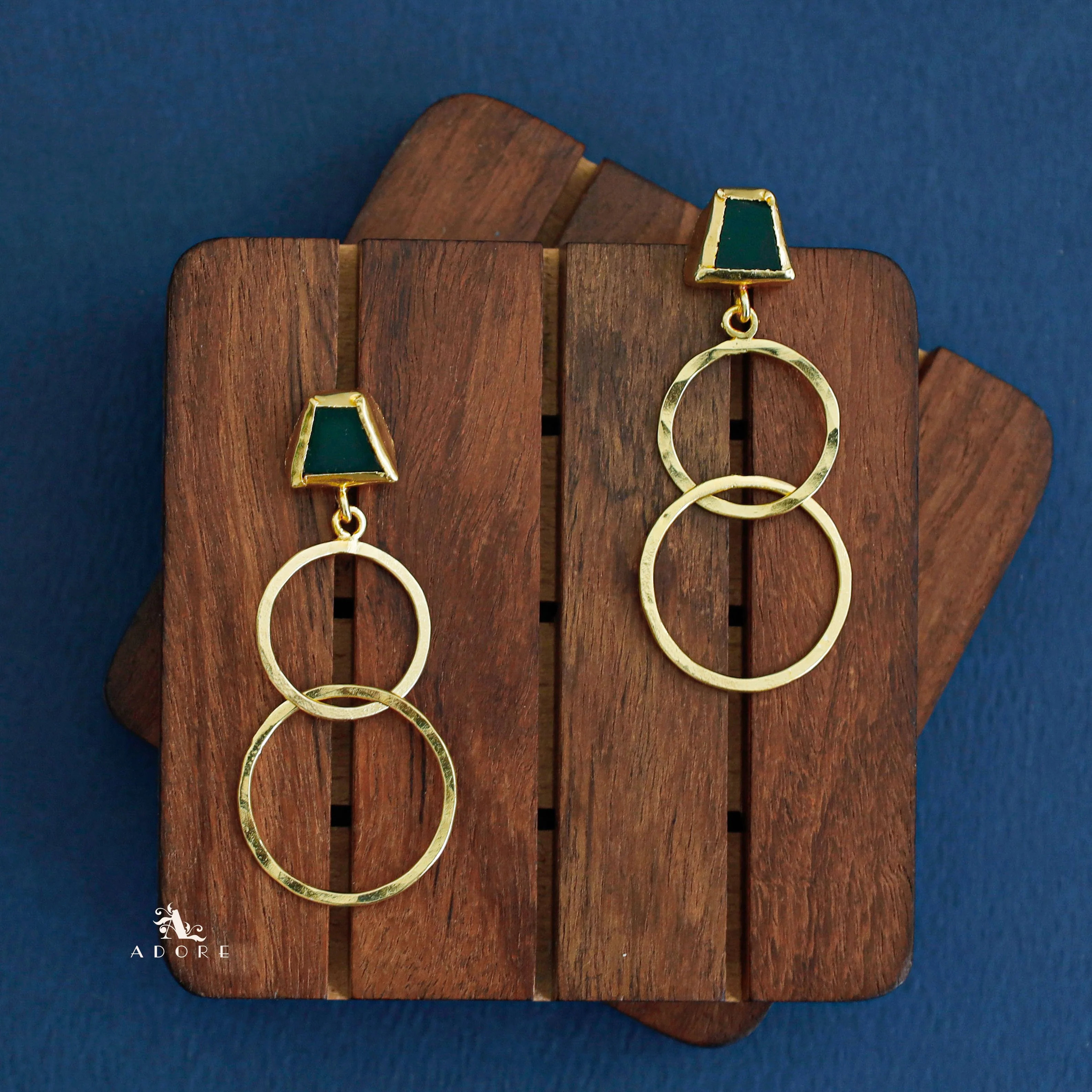 Golden Dual Circle Raw Stone Earring - Image 10