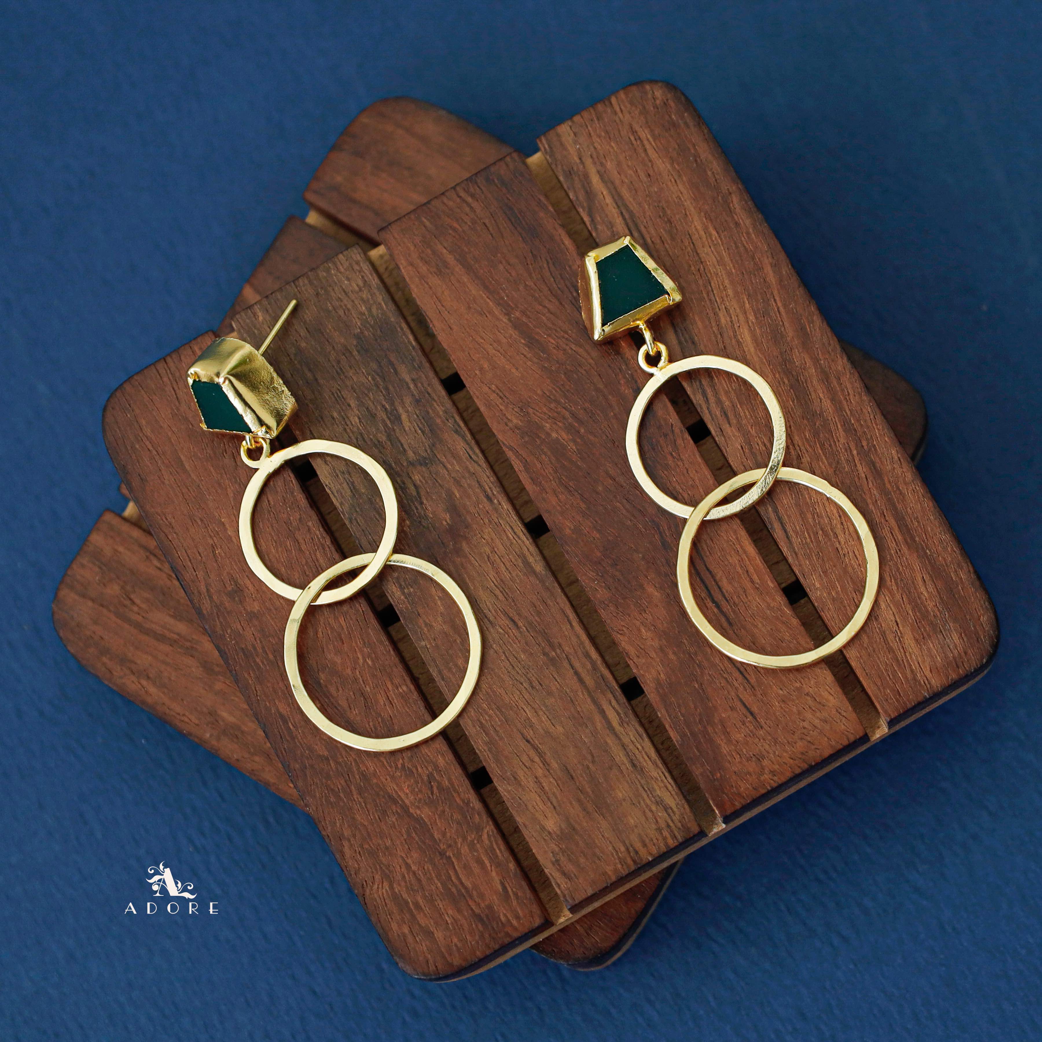 Golden Dual Circle Raw Stone Earring - Image 11