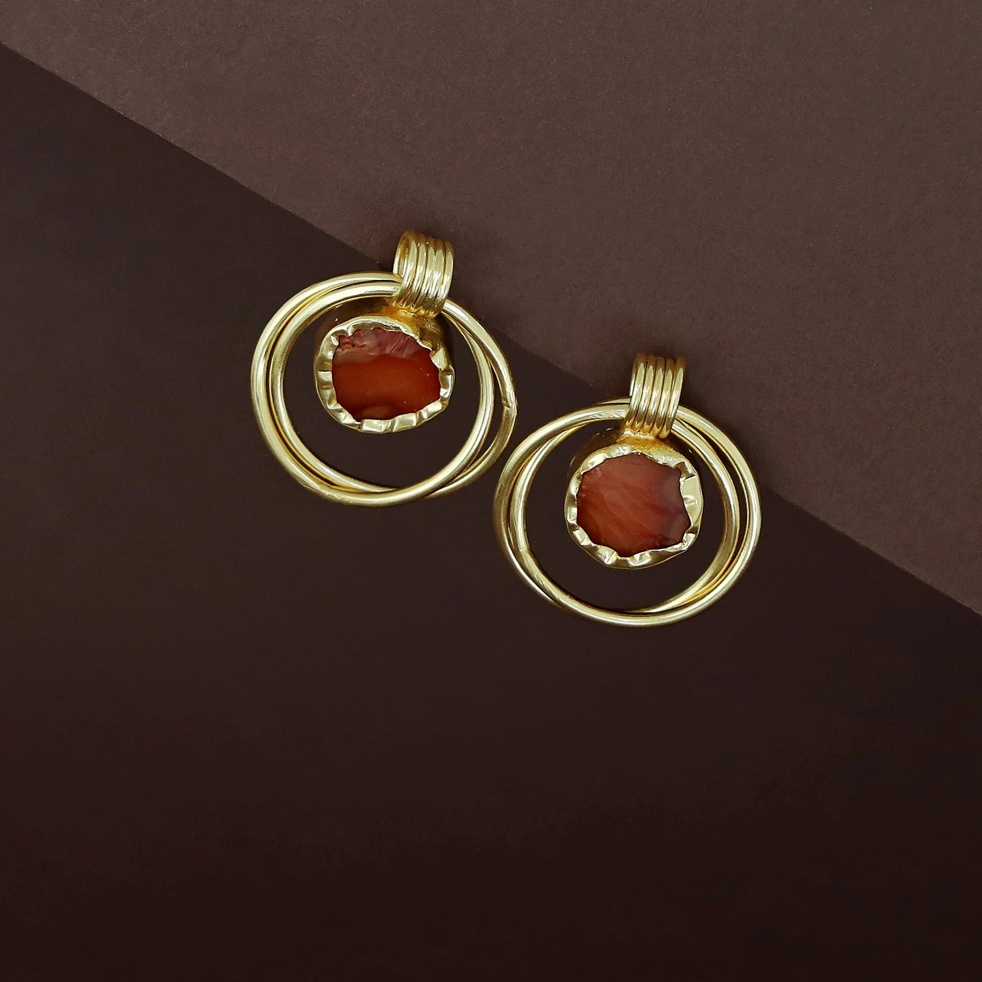 Elsa Golden Dual Circle Raw Stone Earring - Image 10