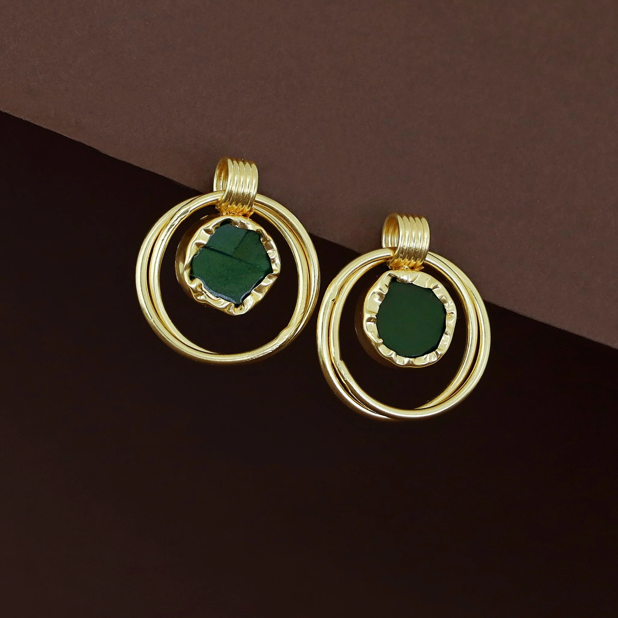 Elsa Golden Dual Circle Raw Stone Earring - Image 2