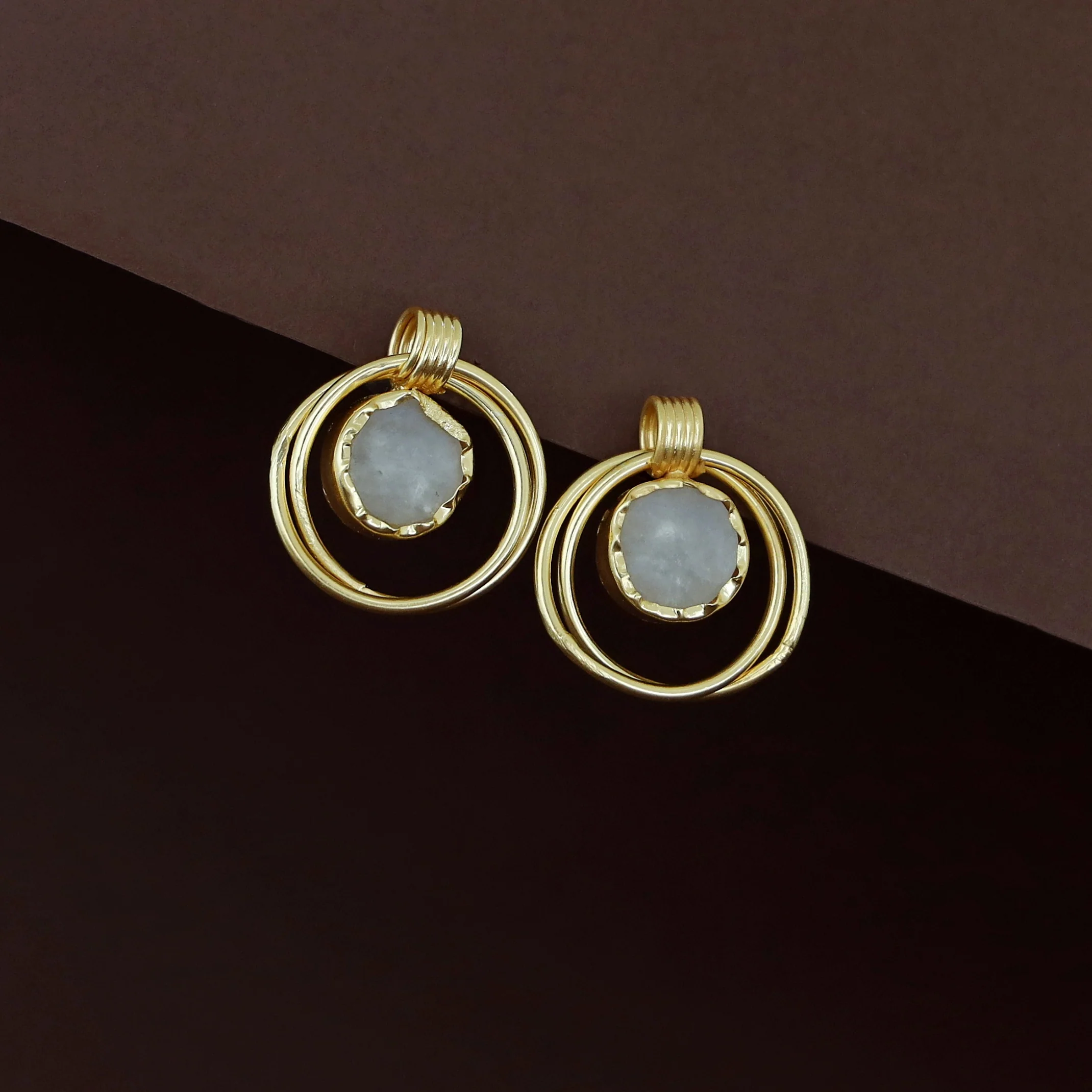 Elsa Golden Dual Circle Raw Stone Earring - Image 4