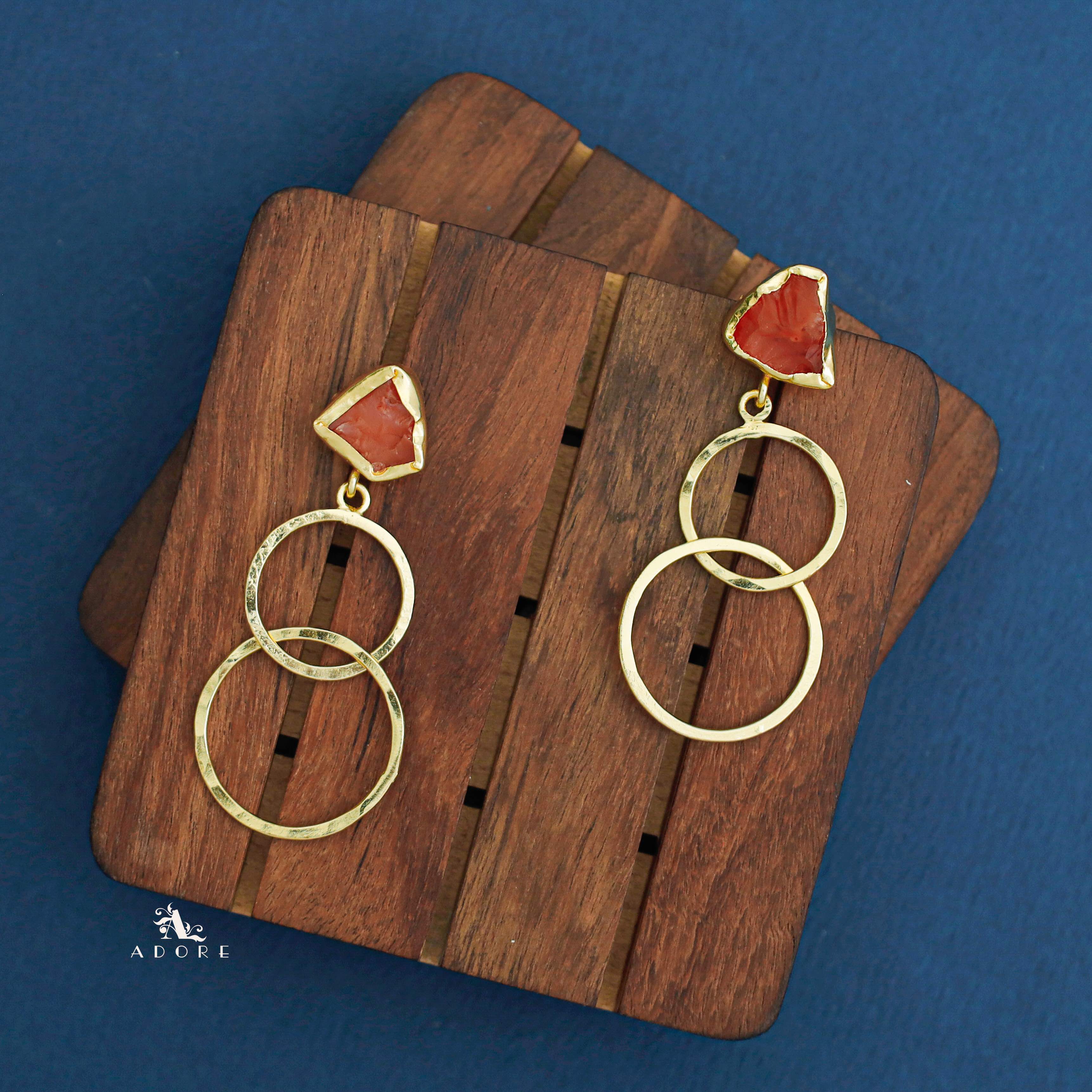 Golden Dual Circle Raw Stone Earring - Image 5