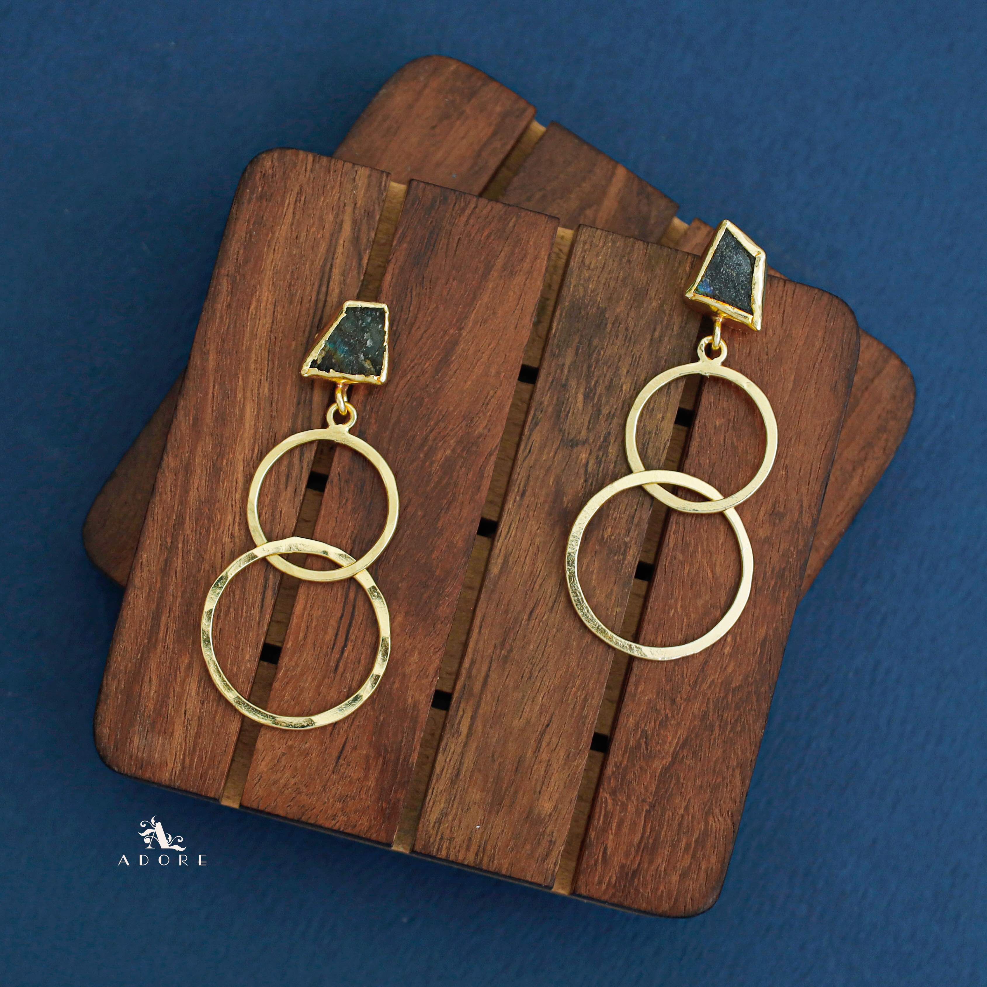 Golden Dual Circle Raw Stone Earring - Image 6