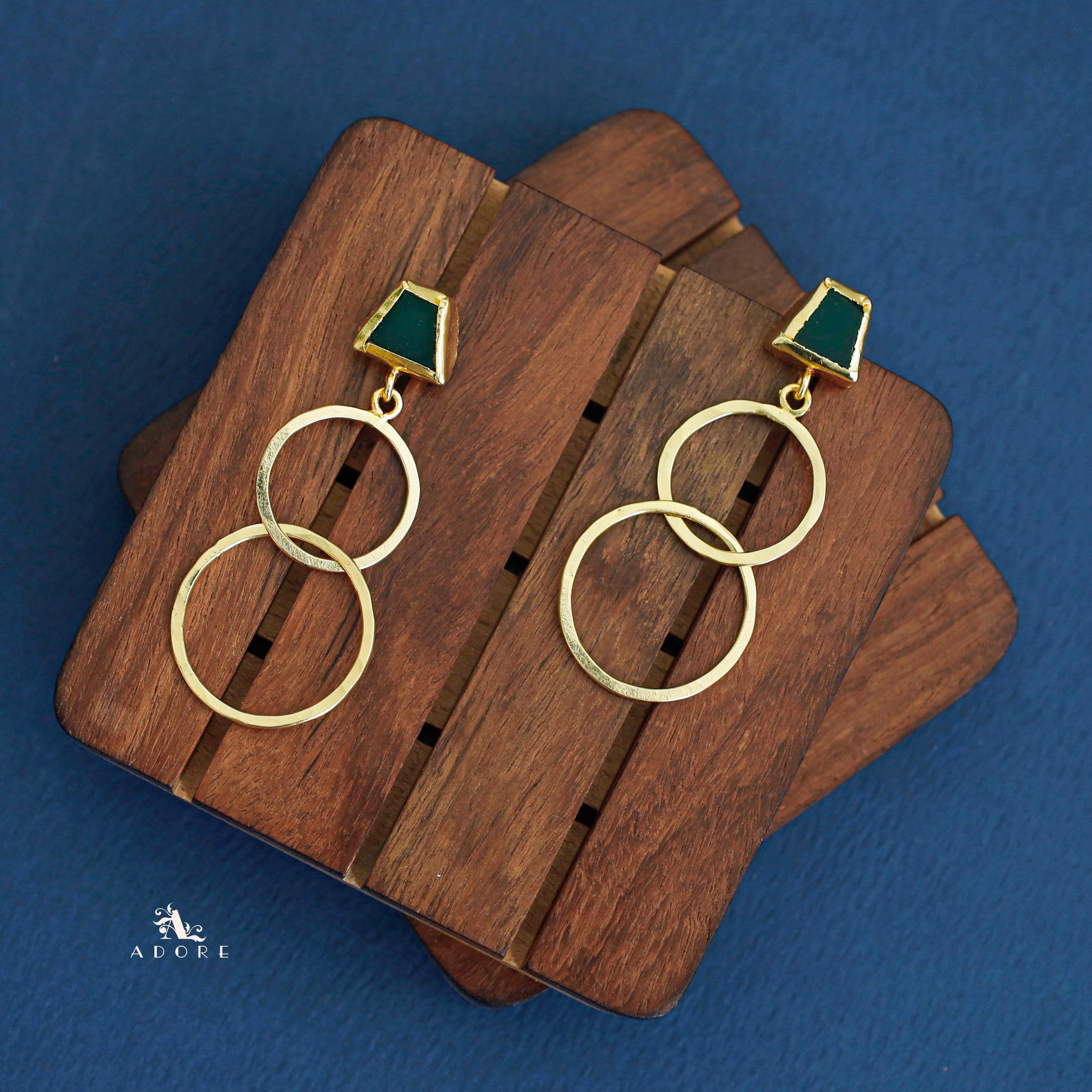 Golden Dual Circle Raw Stone Earring - Image 9